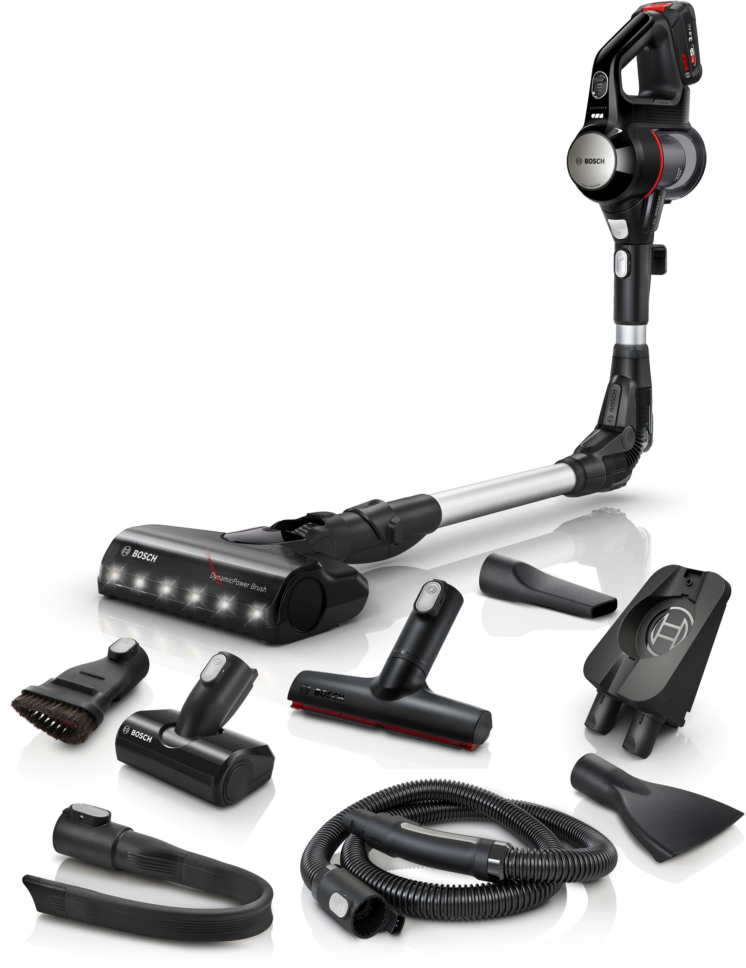 BOSCH Akku-Stielstaubsauger "Unlimited 7 BKS711XXL, Akku Staubsauger,Knickrohr, 10 J. Motorgarantie" LED-Licht, hohe Saugkraft, lange Laufzeit, Mini-Turbo-Düse, schwarz