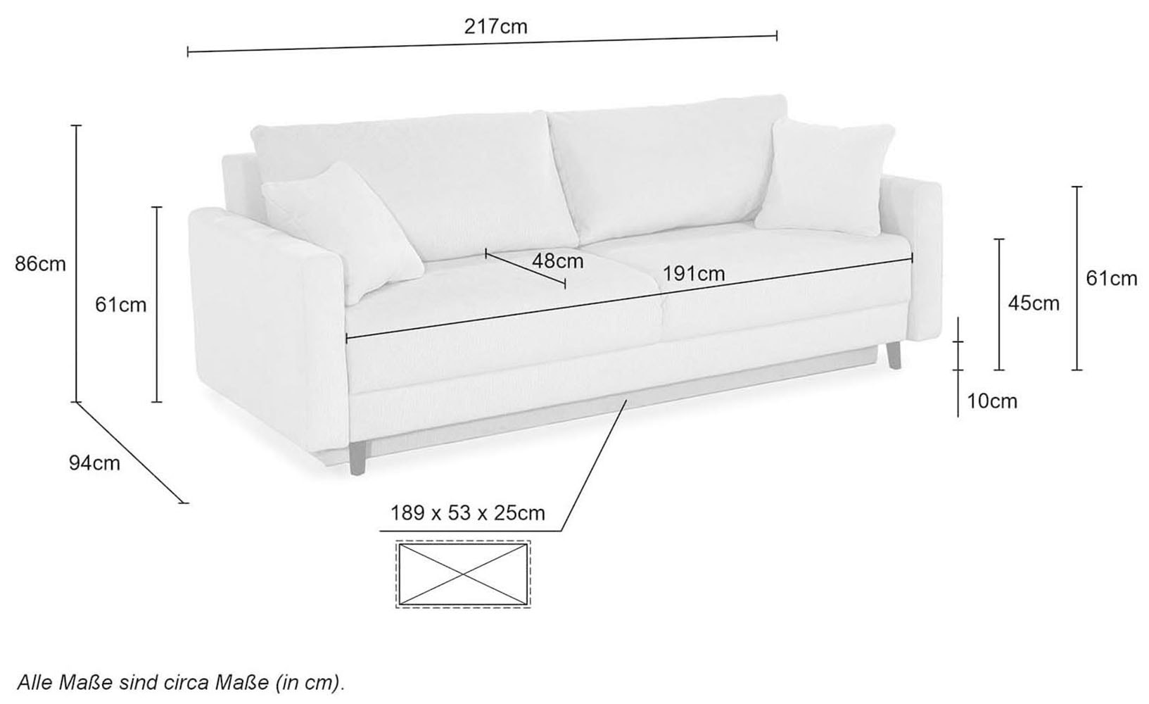 Jockenhöfer Gruppe Schlafsofa »Bjoern, B: 217 cm, Liegefl. 140x191 cm« mit Bettfunktion, Bettkasten & Zierkissen