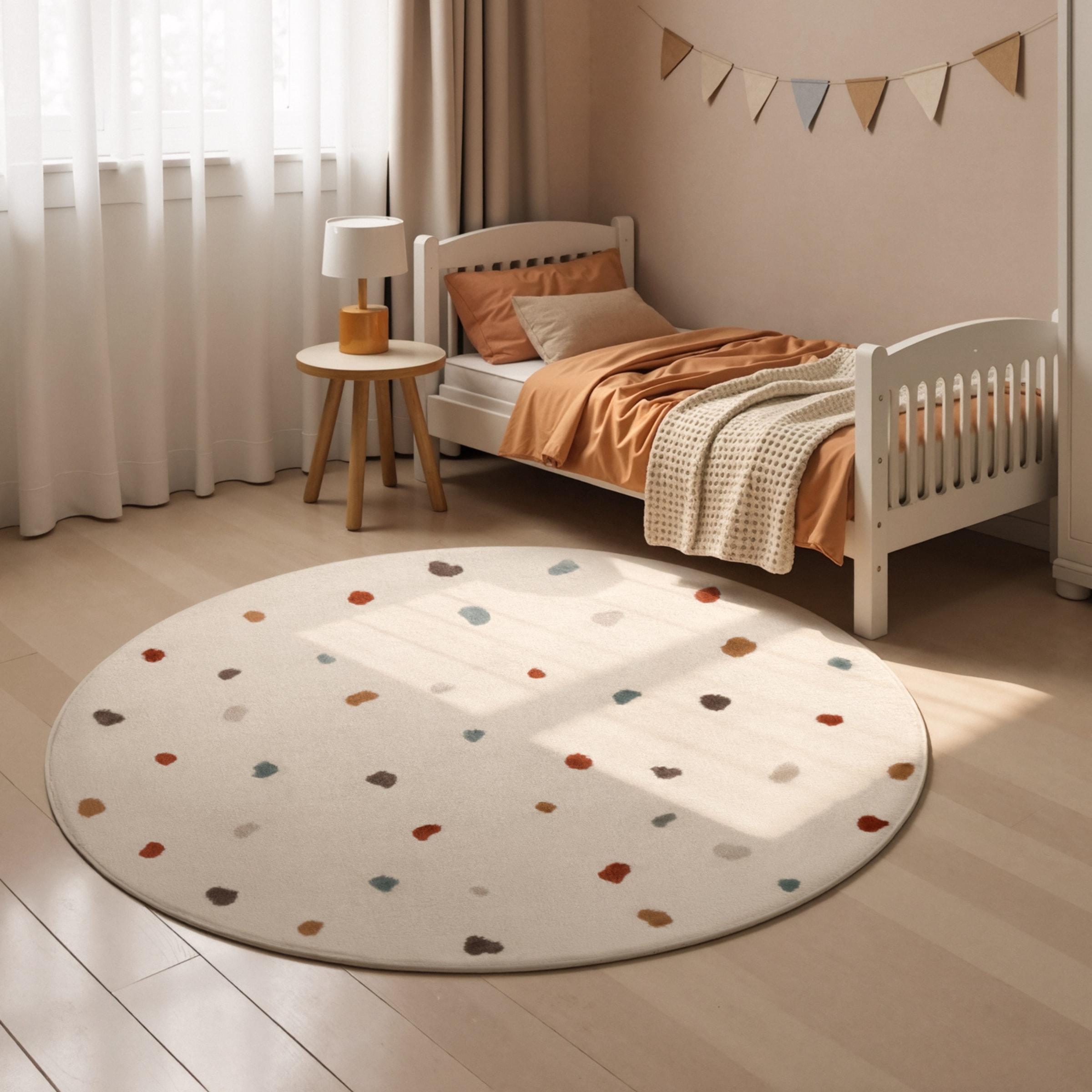 THE RUGS Adventures Kids Rug Funny Dots Polypropylene Low Pile Playroom Rug in Cream | Size: 160cm diameter