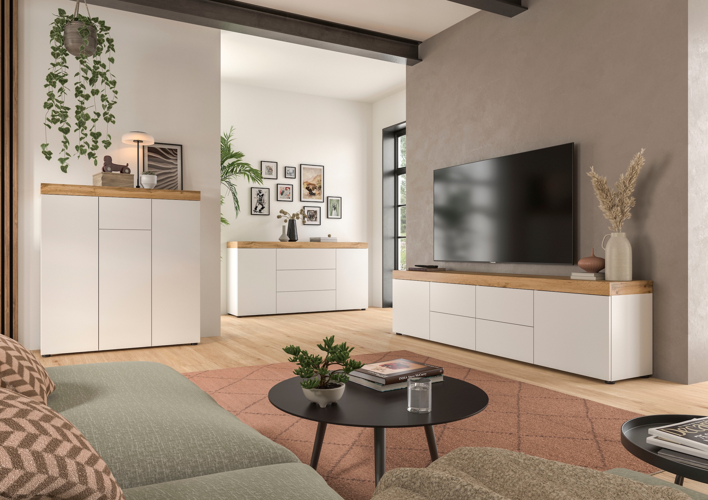 OTTO home Lowboard »MAMBO, TOPSELLER!, Breite 200cm, 2 Türen, 4 Schubkästen, push-2-open« 2 farbige Ausführung, in verschiedenen Farben erhältlich, 1 Stk. tlg. Lowboard, TV Unterschrank, Tv-Schrank, Wohnzimmer