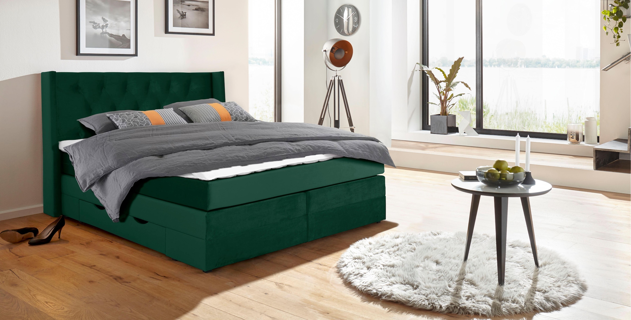 Home affaire Boxspringbett "Elegance" mit schöner Knopfheftung, in den Härtegraden H2 & H3, inkl. Schubladen