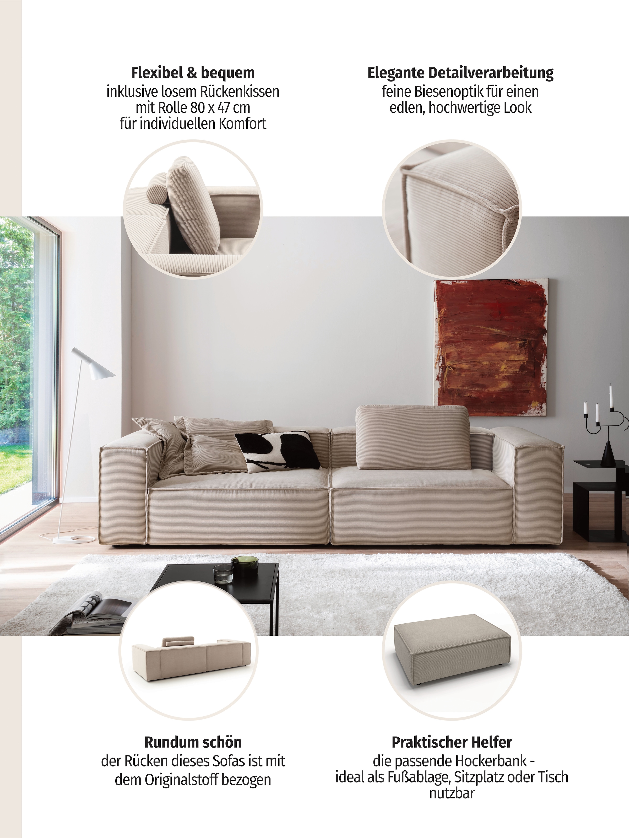 Home affaire 3-Sitzer »Watertown moderner 3-Sitzer« extra breites Sofa mit in eleganten Bezügen & großzügiger Sitzfläche
