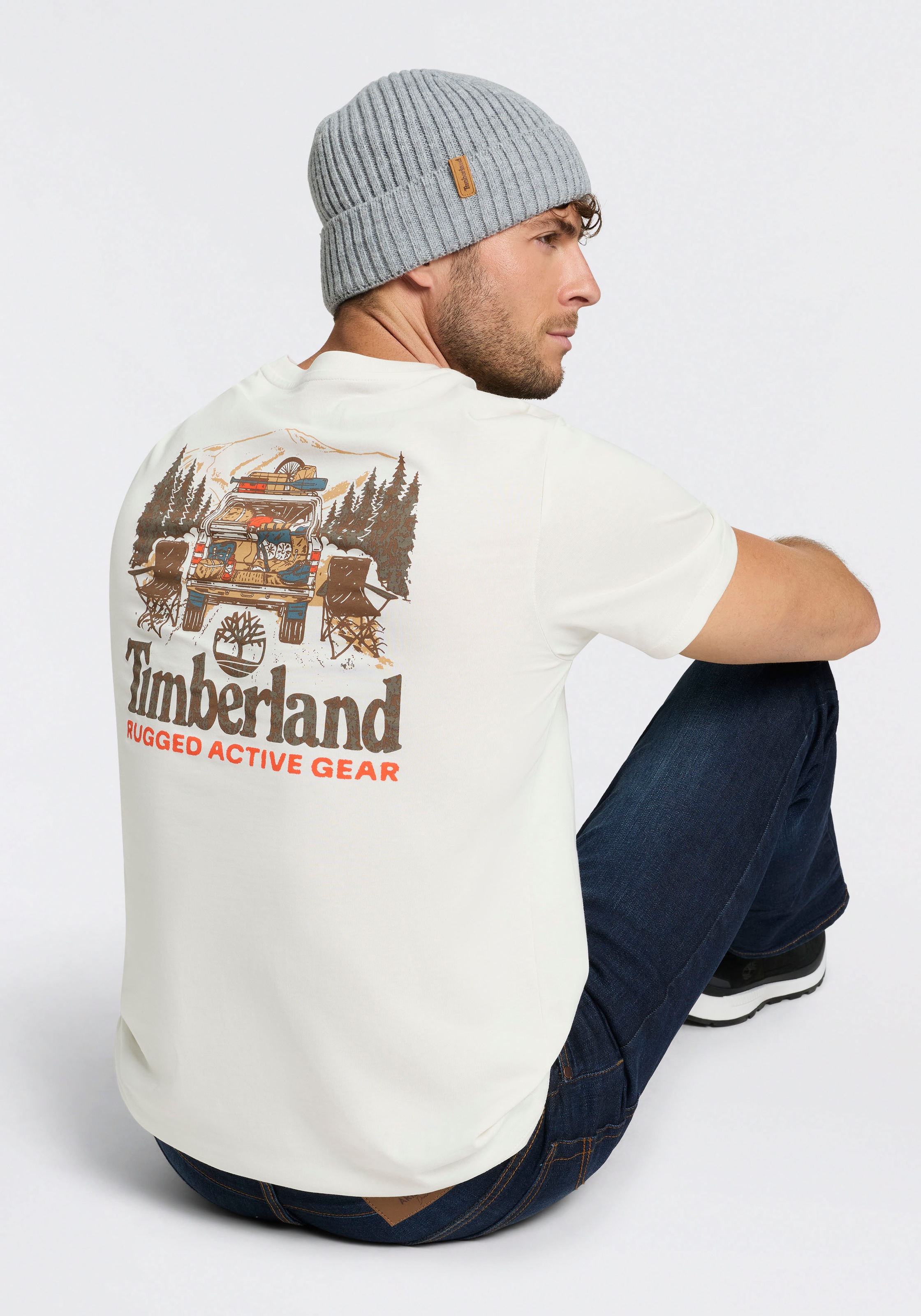 Timberland T-Shirt »Washed Back On the Road Graphic Te« Kurzarm, aus Baumwolle, auch in großen Größen