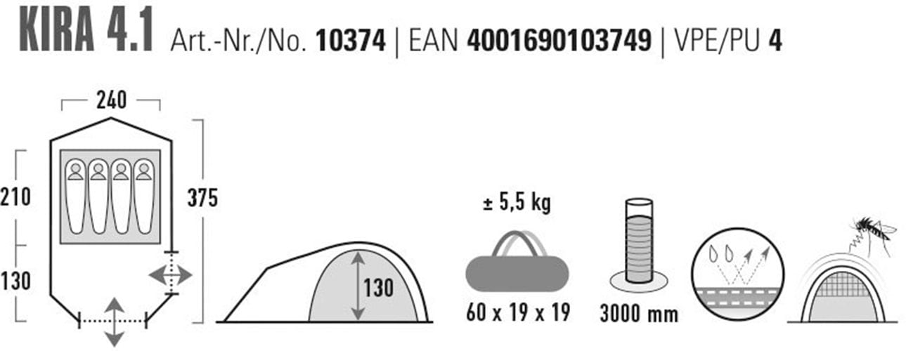 High Peak Kuppelzelt »Zelt Kira 4.1«, 4 Personen