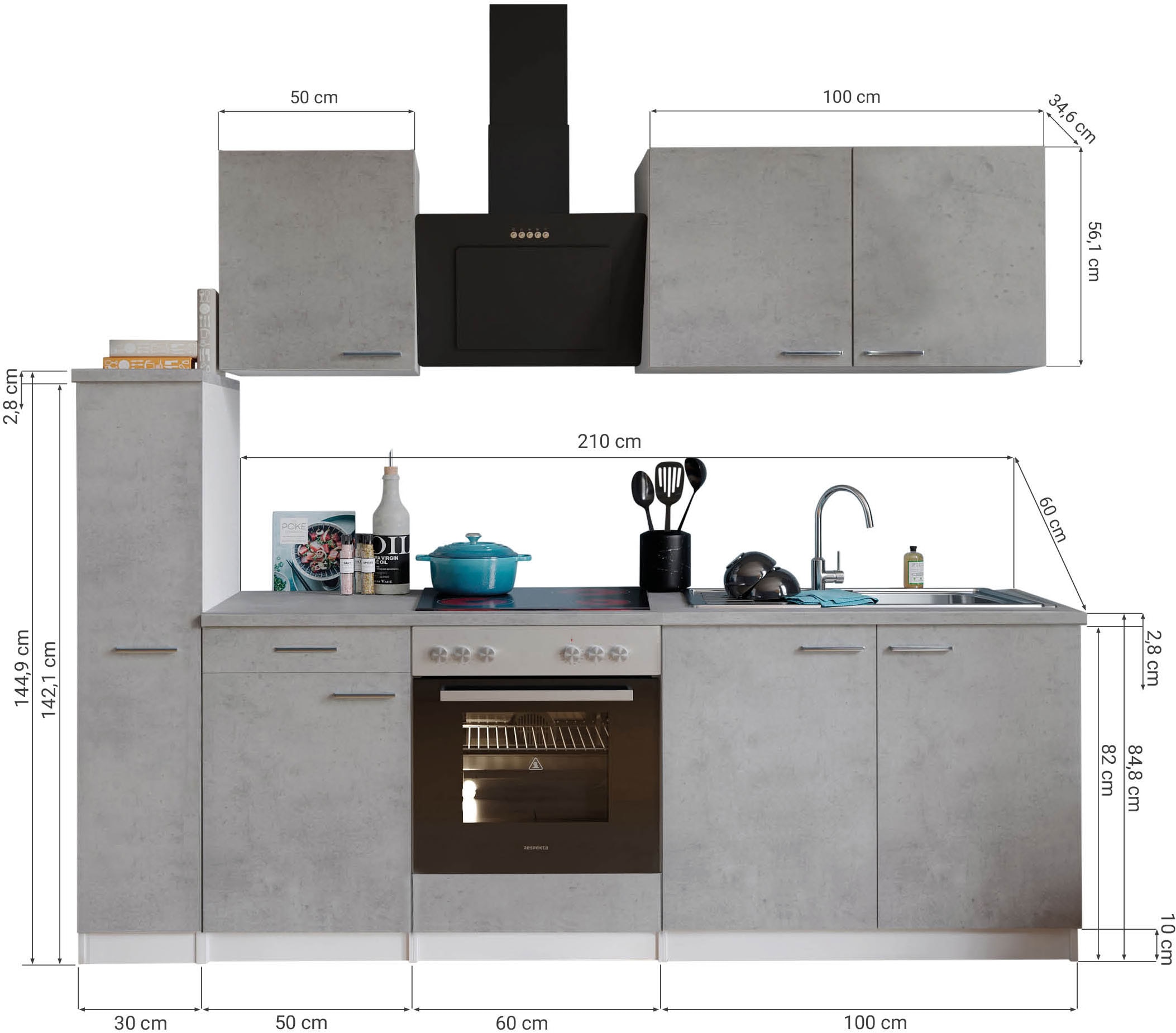 RESPEKTA Küchenzeile »Malia« Breite 240 cm, 85 cm Arbeitshöhe, in exklusiver Konfiguration für OTTO