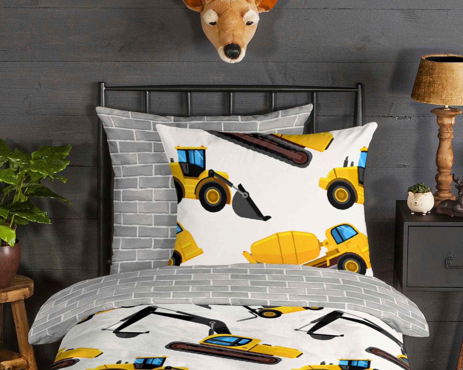 good morning Kinderbettwäsche »Dig«, Biber, 135x200, Weich, Warm, Reißverschluss, Wende, Kind, Fahrzeuge