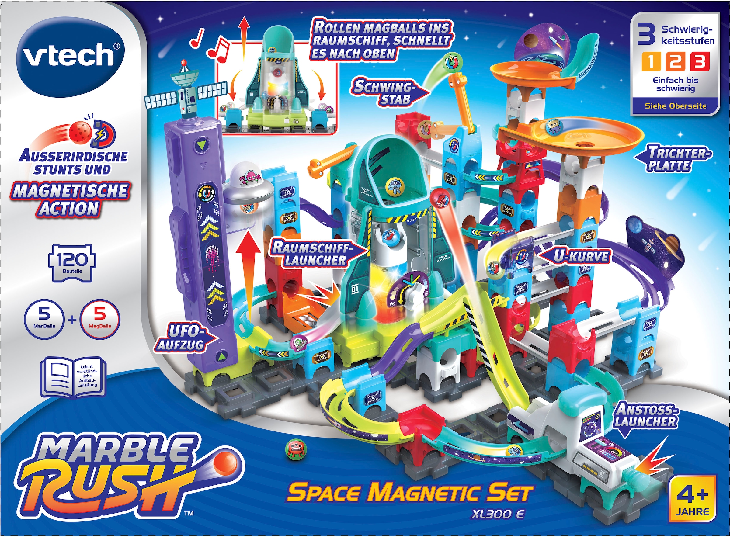 Vtech® Kugelbahn »MarbleRush - Space Magnetic Set XL300 E«, mit 5 magnetischen MarBalls