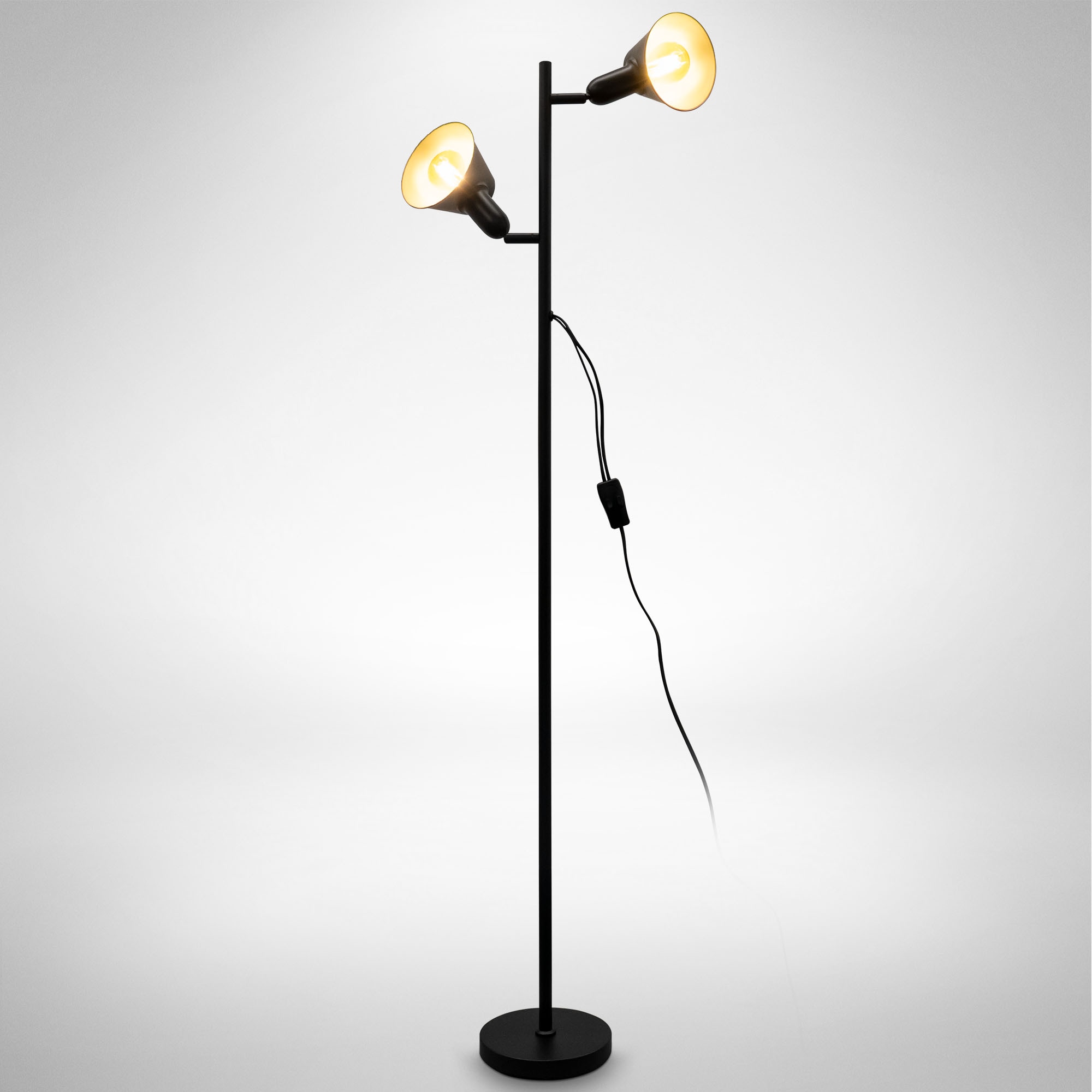 B.K.Licht Stehlampe »Design-Stehlampe, inkl. Doppel-Kippschalter«, 2 flammig-flammig, Schwarz, Metall, 2x E27-Fassung, H: 142,5cm