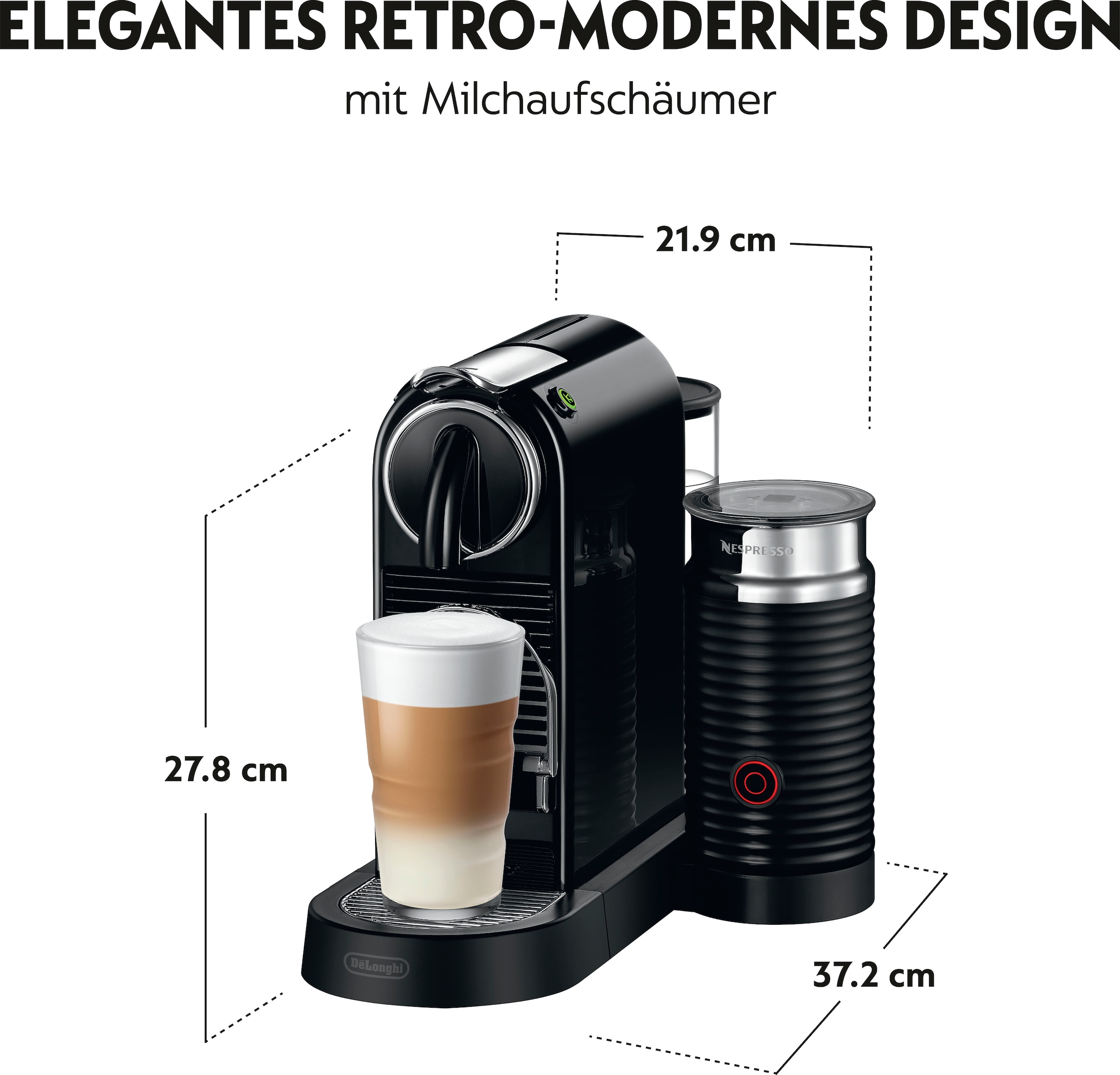 Milchaufschäumer, EN von DeLonghi, Nespresso Kapseln Jahren mit Schwarz«, 3 mit inkl. 7 XXL Aeroccino »CITIZ Kapselmaschine Willkommenspaket Garantie 267.BAE