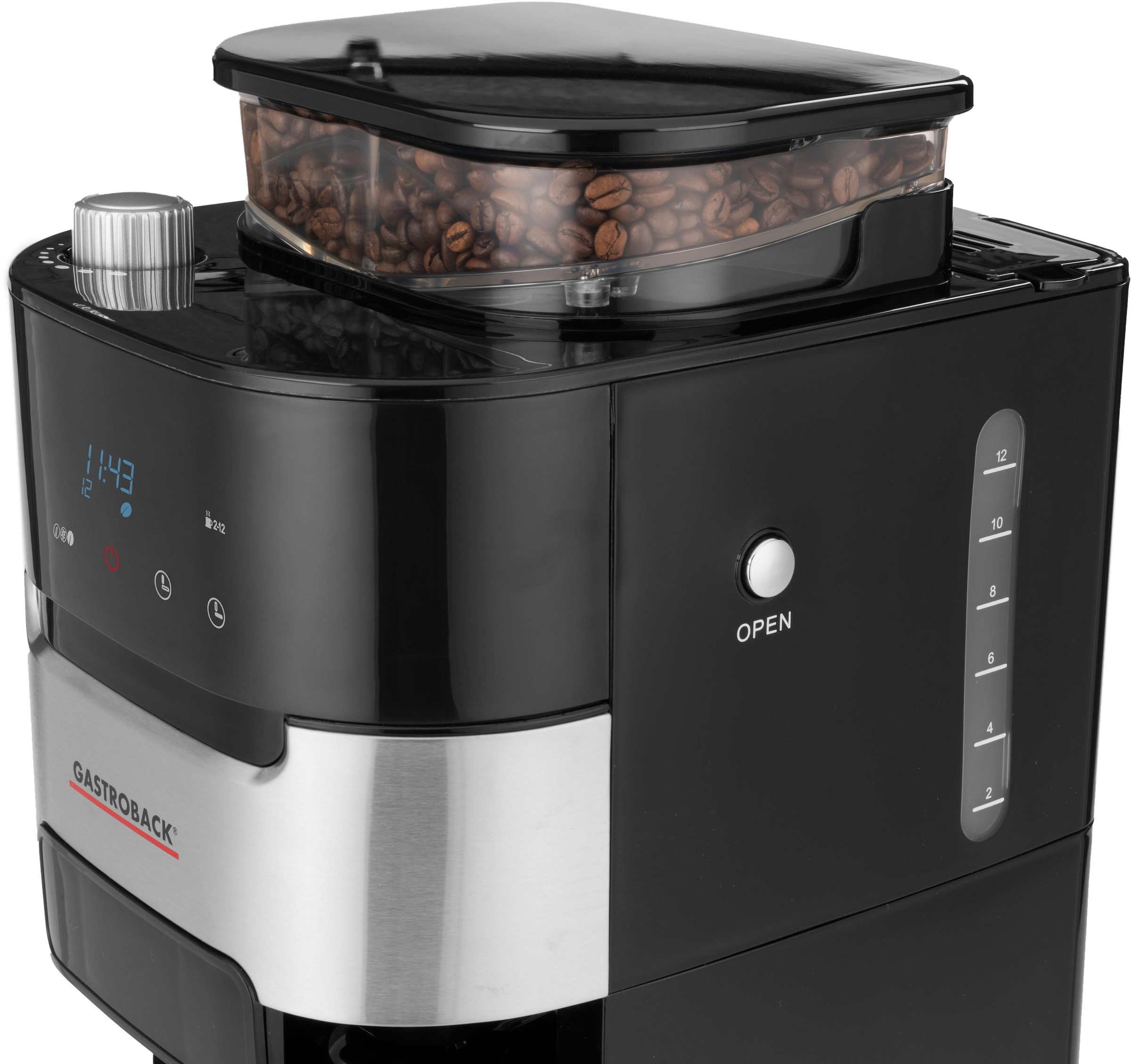 Gastroback Kaffeemaschine mit Mahlwerk »Grind & Brew Pro 42711« 1,5 l Kaffeekanne Permanentfilter Timerfunktion, auch für Kaffeepulver verwendbar, Warmhaltefunktion