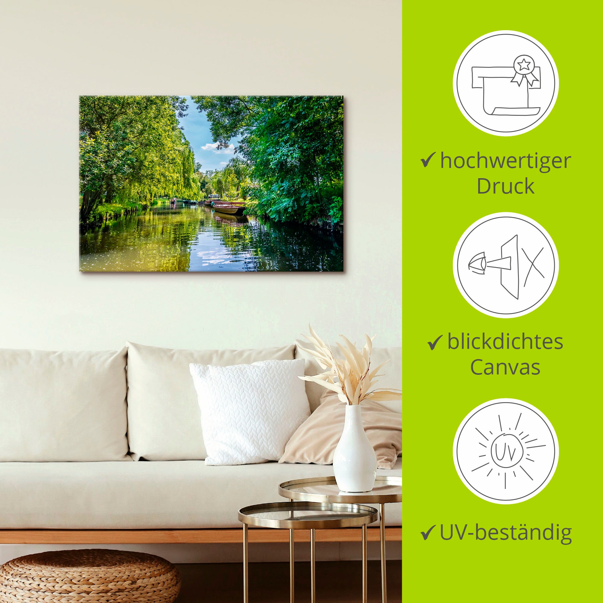 Artland Leinwandbild »Kahnfahrt durch die Fließe im Spreewald« Gewässer 1 Stk. tlg. auf Holzrahmen gespannt
