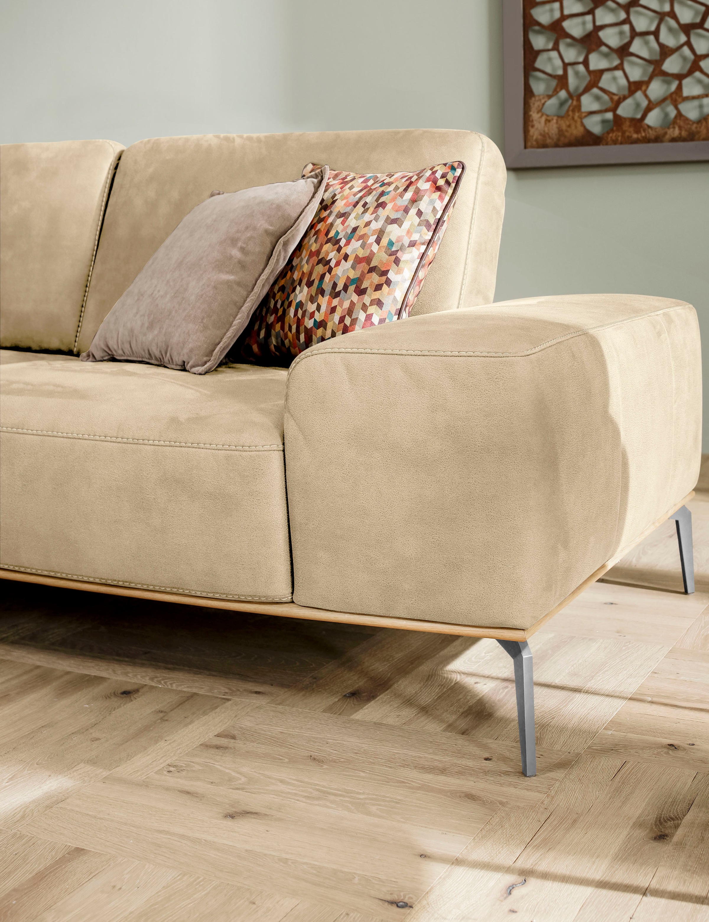 W.SCHILLIG Ecksofa »run, Designsofa mit tollem Sitzkomfort, bequem, L-Form« mit Holzsockel, Füße in Bronze pulverbeschichtet, Breite 319 cm