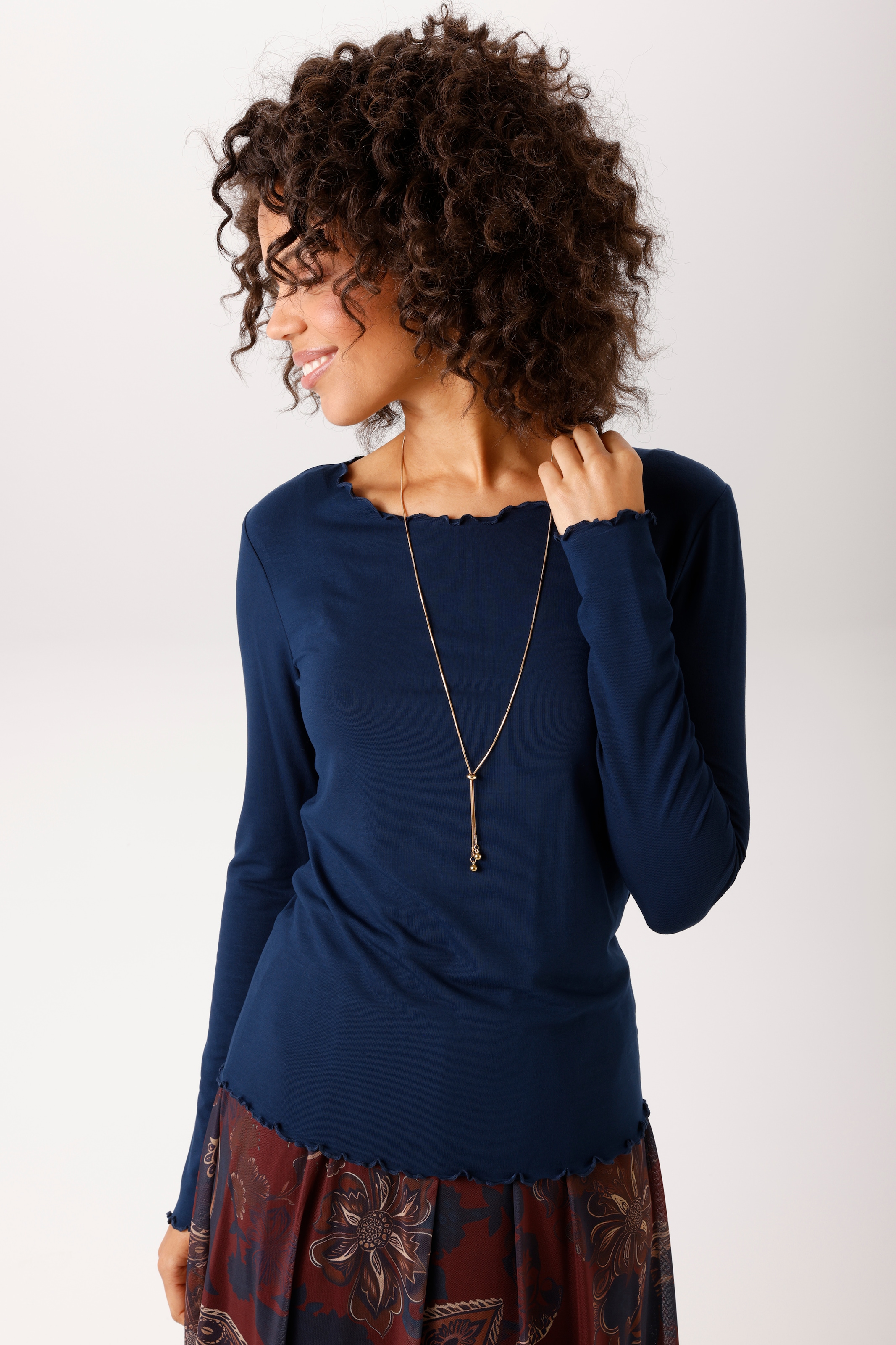 Aniston CASUAL Langarmshirt mit gewellten Abschlüssen - NEUE KOLLEKTION