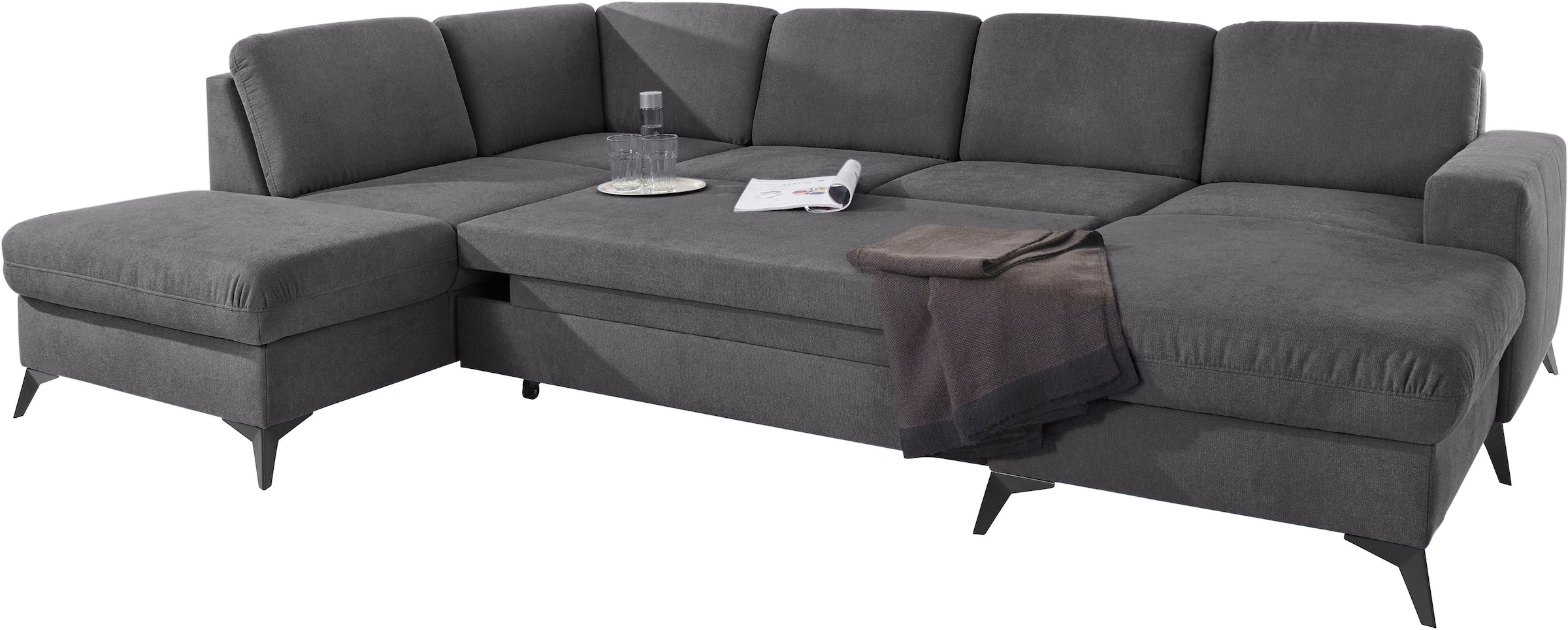 Places of Style Wohnlandschaft »Lolland U-Form«, Wahlweise mit Bettfunktion und Stauraum, auch mit abwischbarem Bezug