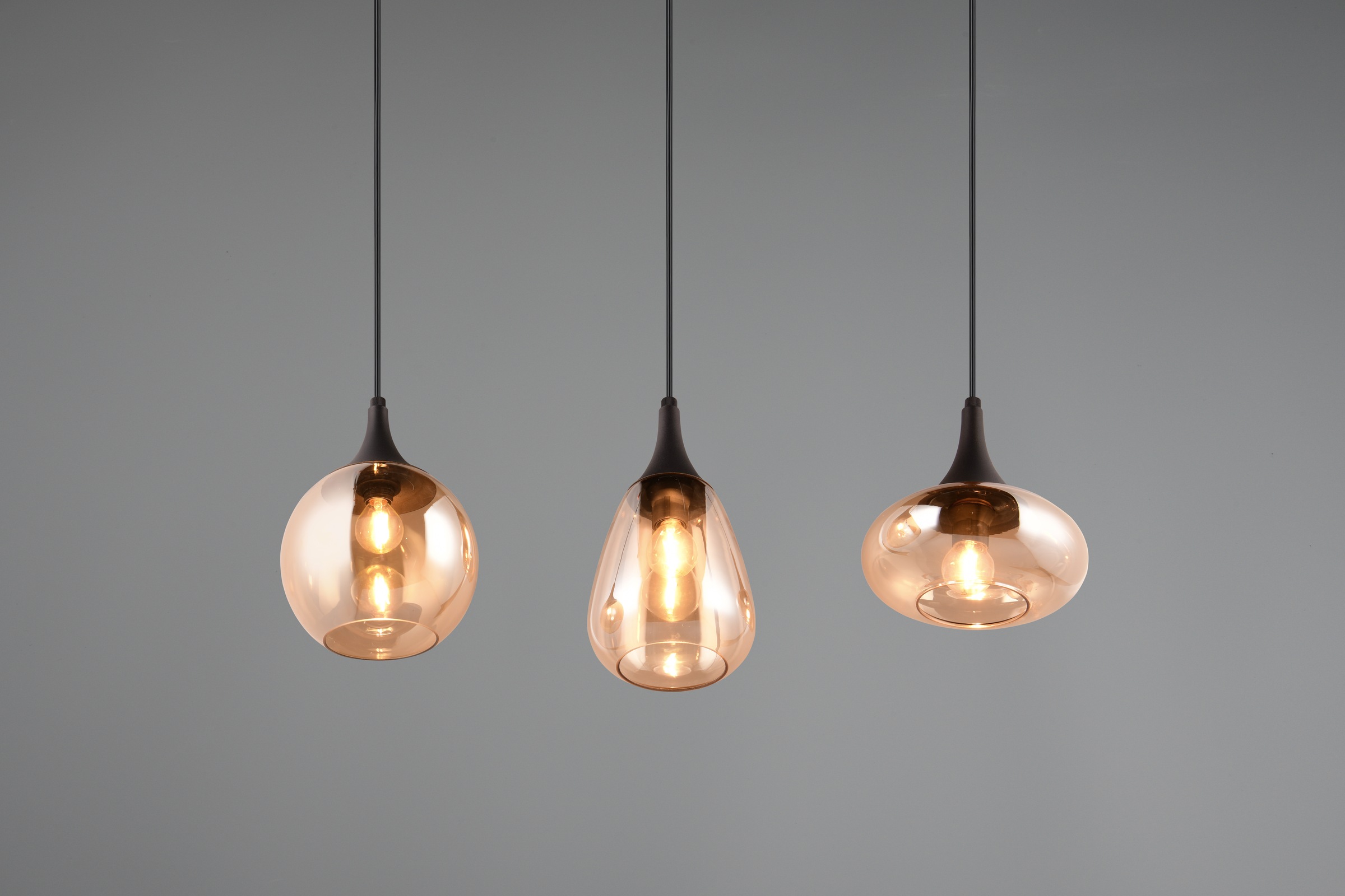 TRIO Leuchten Pendelleuchte »Lumina, E14 Hängelampe 3-flammig Glasschirme in 3 Formen amberfarbig« E14 1 Stk. warmweiß - kaltweiß exkl 3x E14 max 40W, Hängeleuchte höhenverstellbar bis max 150 cm