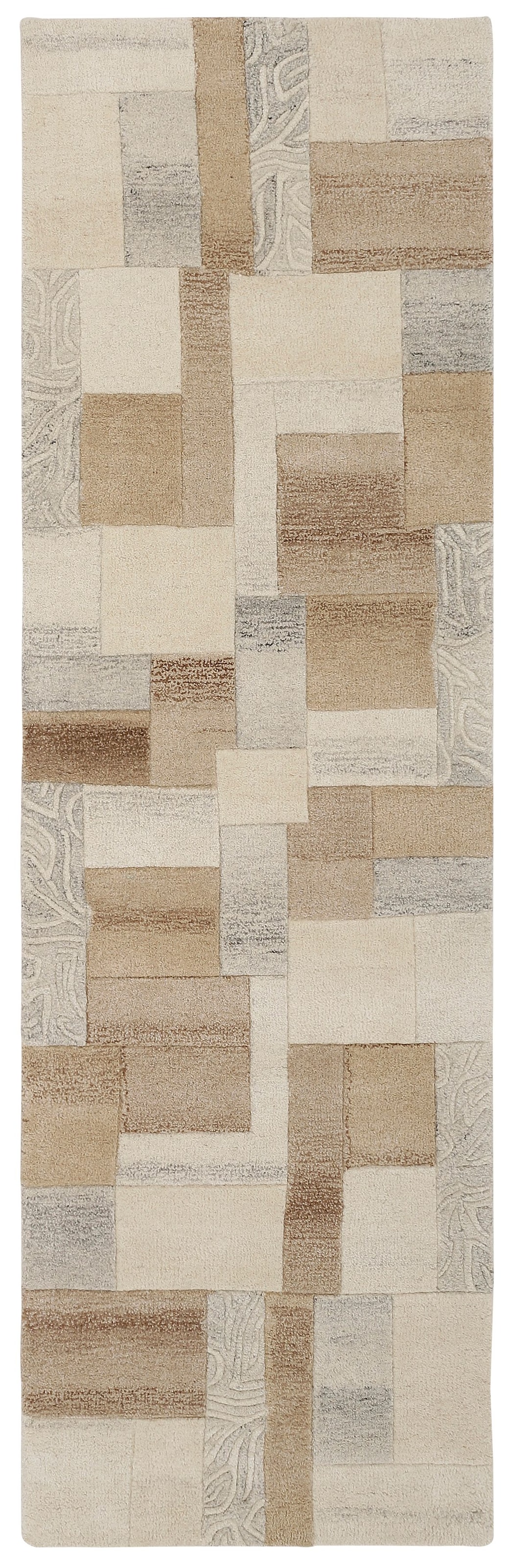 Läufer »Lola, Wolle, handgearbeitet, Patchwork Design«, rechteckig, 12 mm Höhe, Teppich-Läufer, handgetuftet, Flur, Brücke