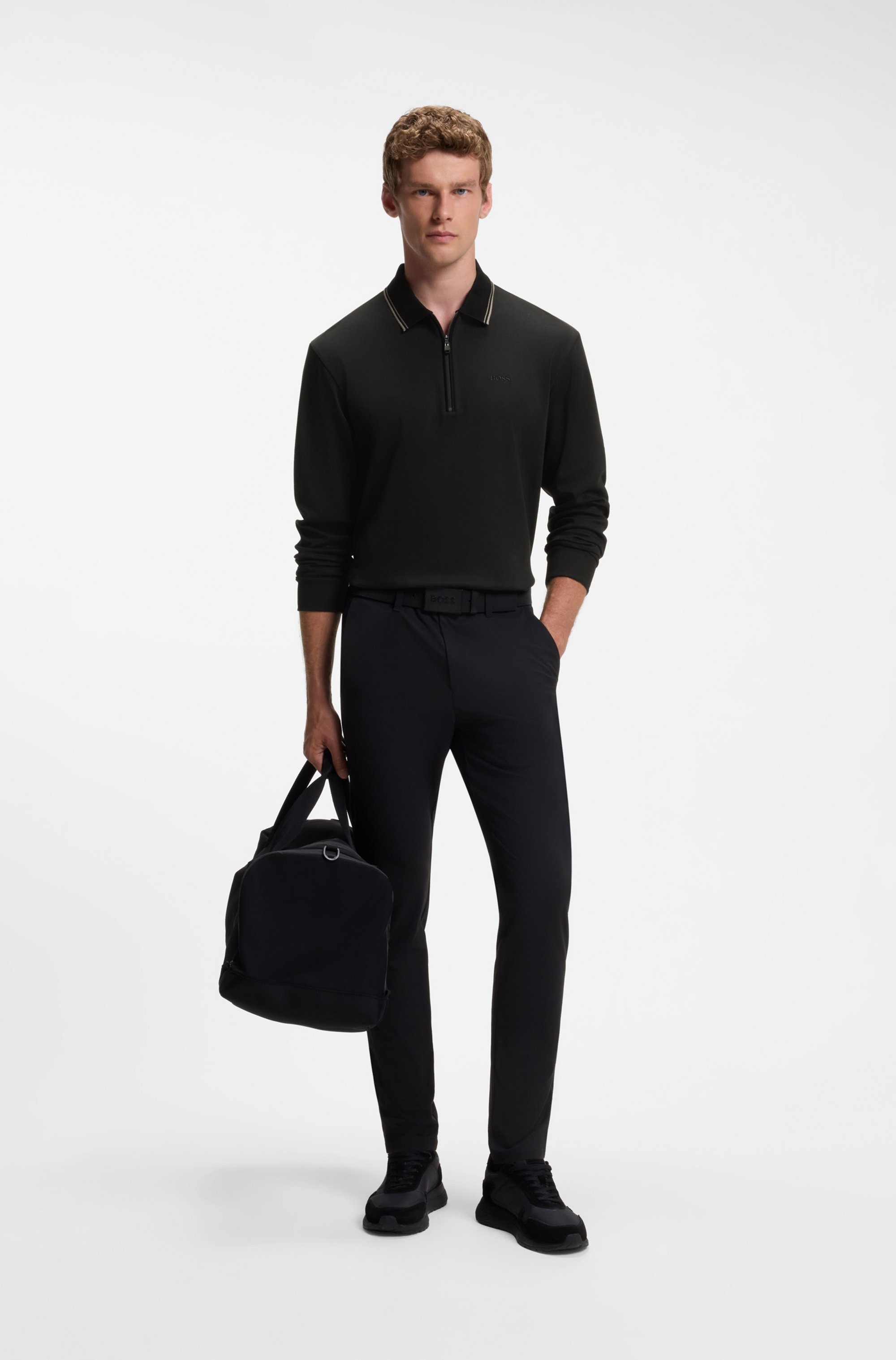 BOSS GREEN Langarm-Poloshirt »PL Cord Plisy« mit Reißverschluss, reine Baumwolle, Saum- und Ärmelbündchen