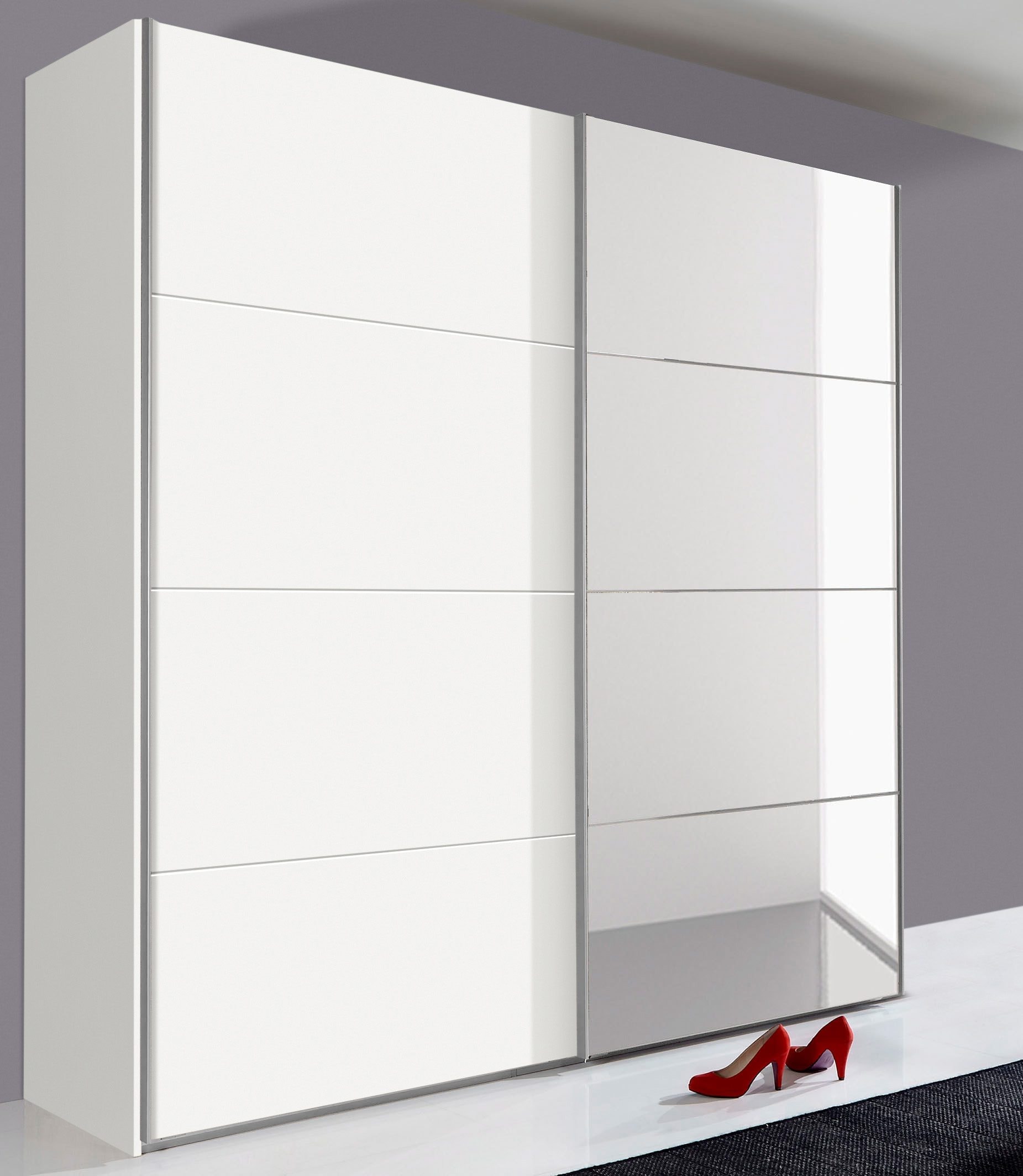 Wimex Schwebetürenschrank »Ernie Kleiderschrank mit Spiegel, Made in Germany TOPSELLER«, (Wähle aus verschiedenen Größen deinen perfekten Stauraum!), Schlafzimmerschrank weiß 225cm Breit Preisknaller Classic