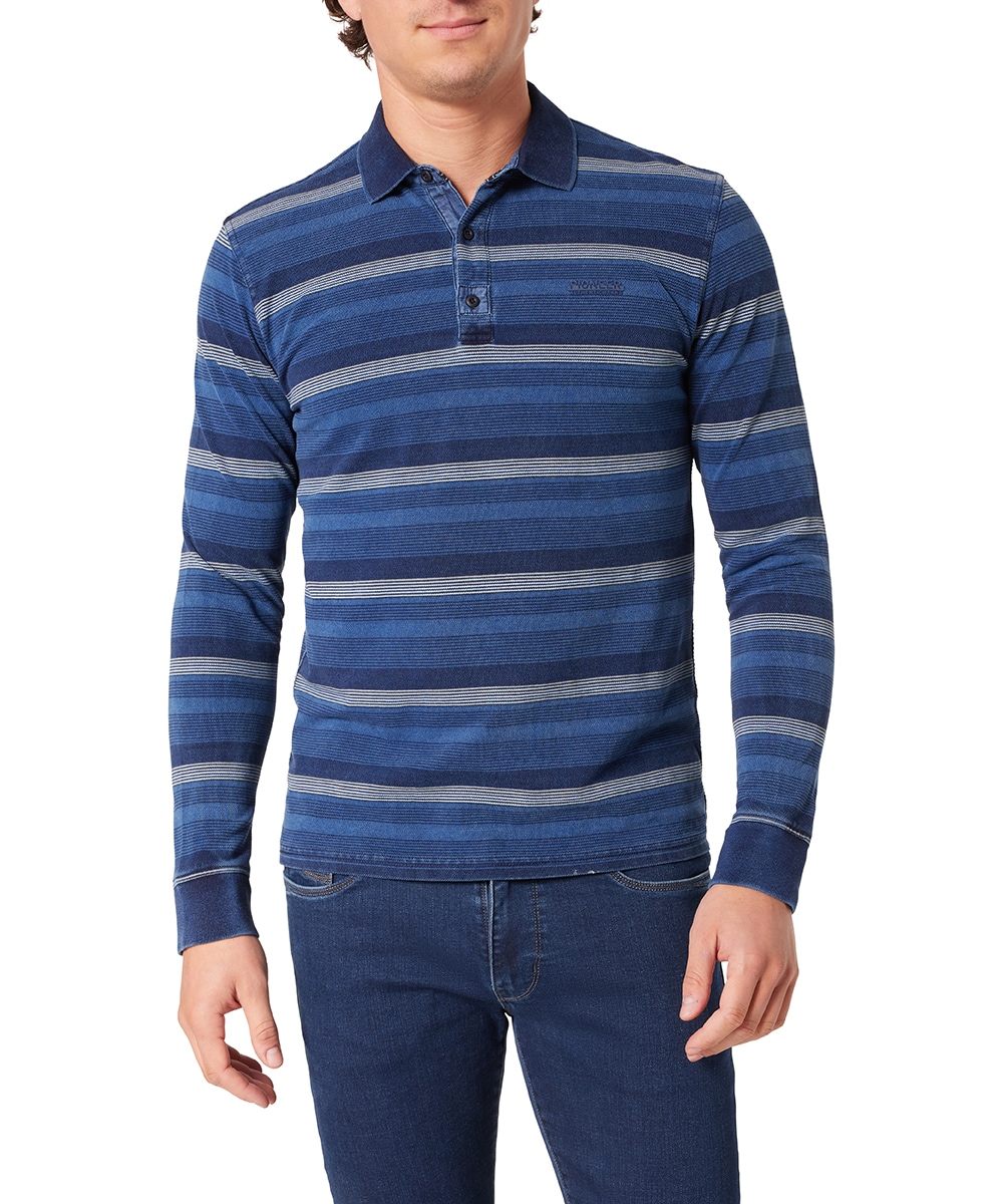 Pioneer Authentic Jeans Langarm-Poloshirt, mit Streifenmuster