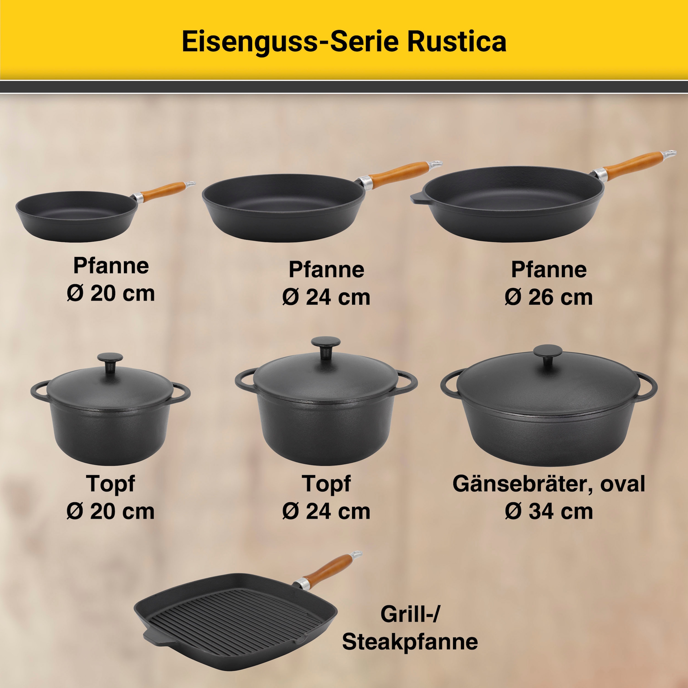 Krüger Steakpfanne »Rustica«, Aluminiumguss, 28x28 tlg.), Induktion mit 3 (1 XXL Jahren Garantie cm