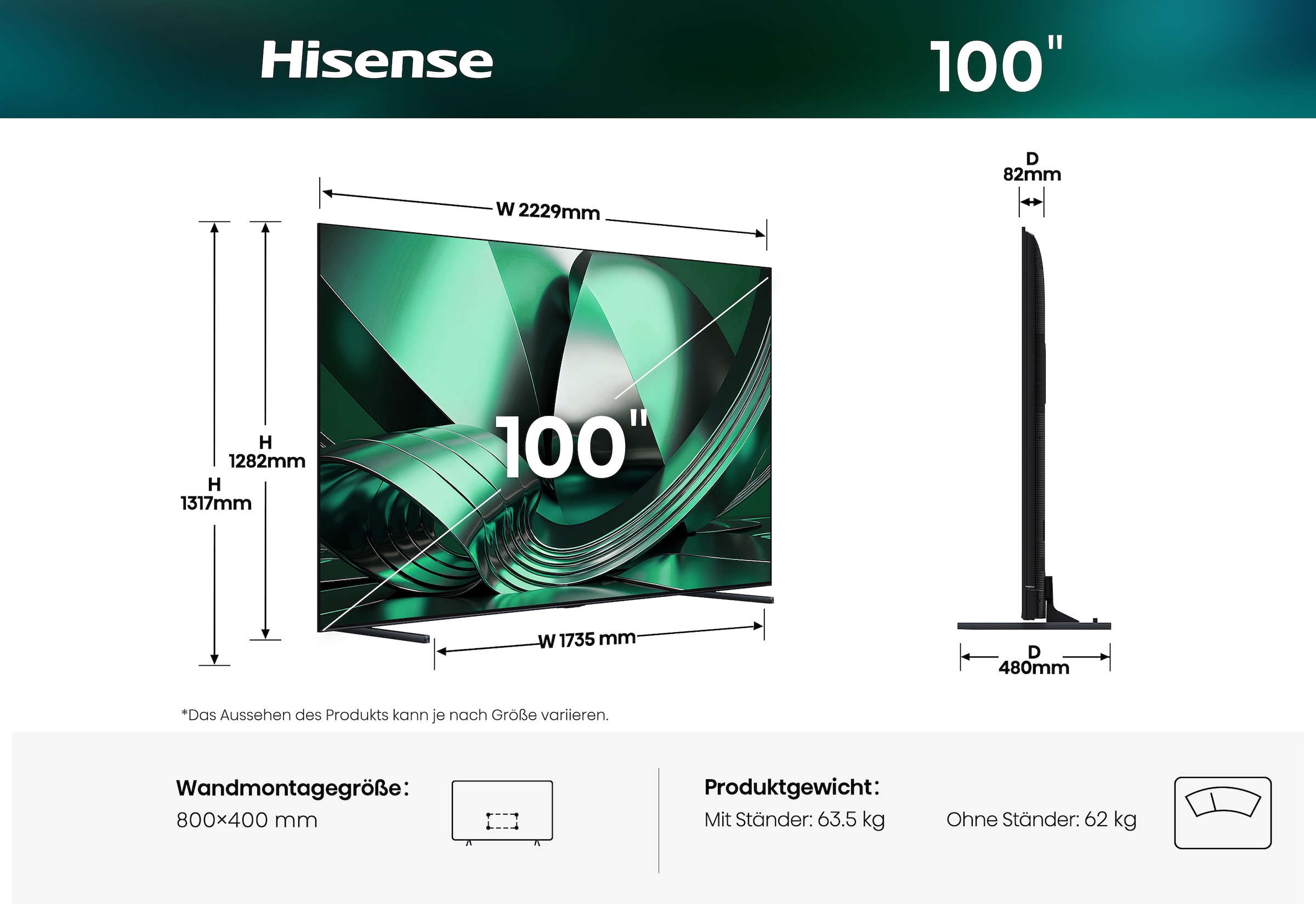 Hisense QLED-Fernseher »100U7DSE« 253 cm/100 ″ Smart-TV