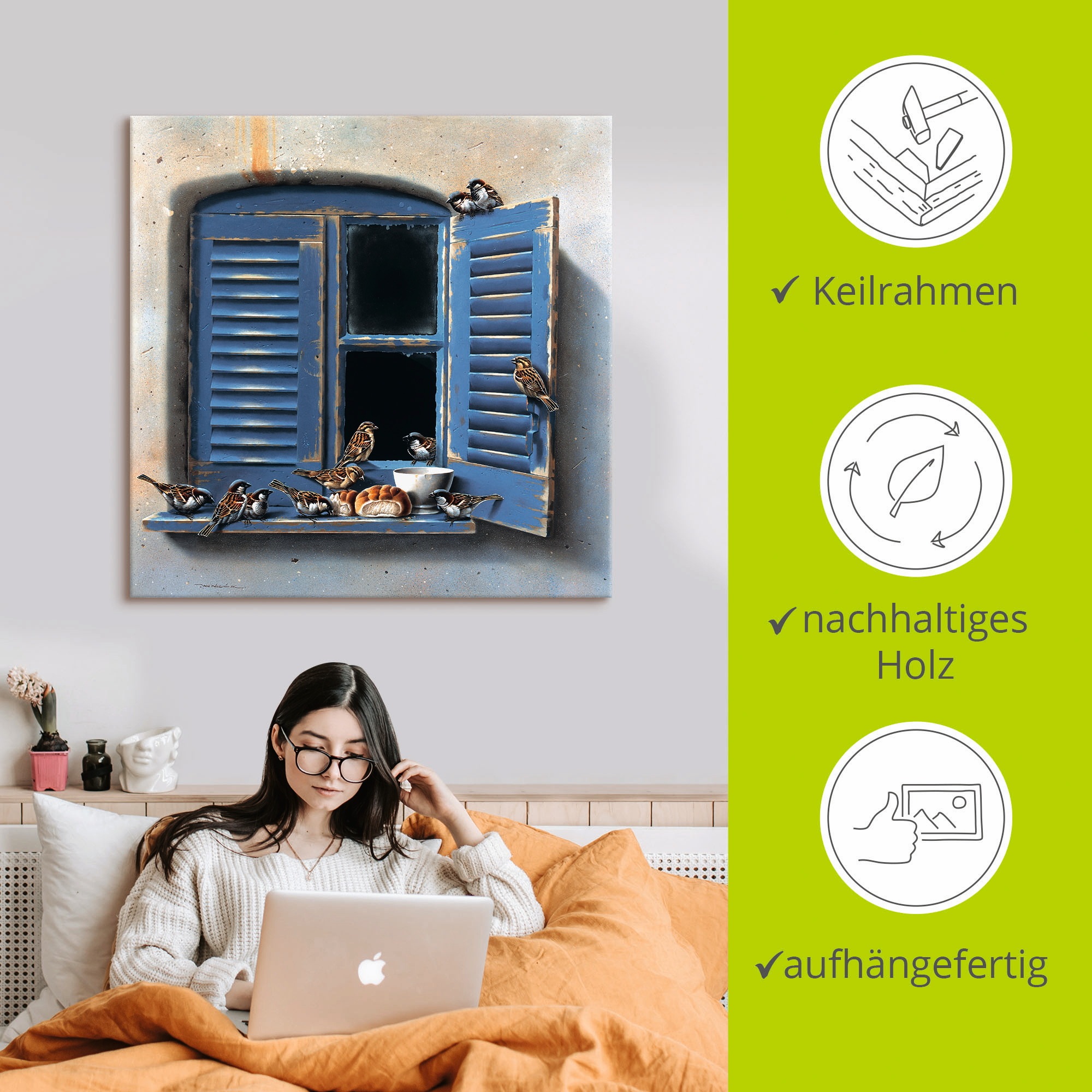 Artland Leinwandbild »Vogelbesuch II« Fenster & Türen 1 Stk. tlg. auf Holzrahmen gespannt