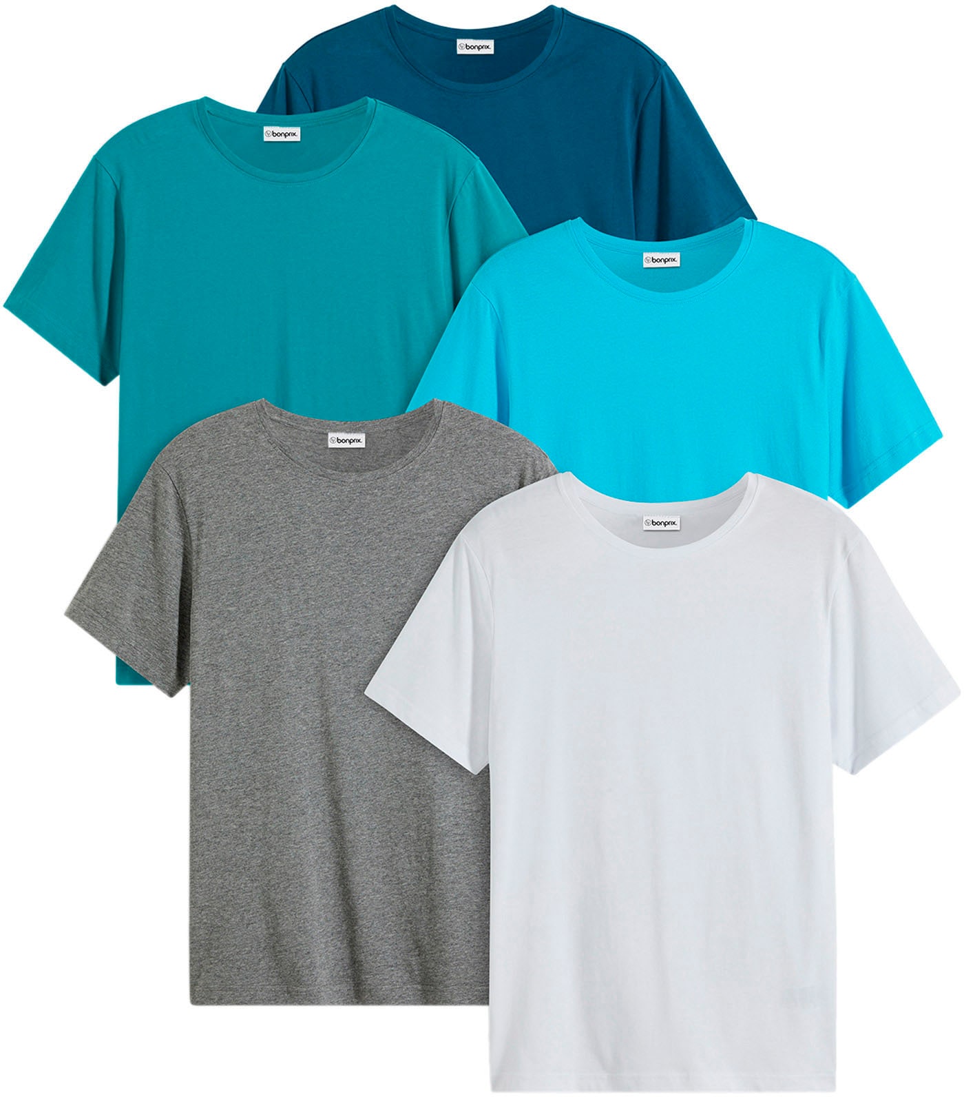 bonprix T-Shirt »T-Shirt (5er Pack)« Packung, 5er, 5 Stk. Regular Fit, Kurzarm, für warme Tage, aus Baumwolle und Viskose