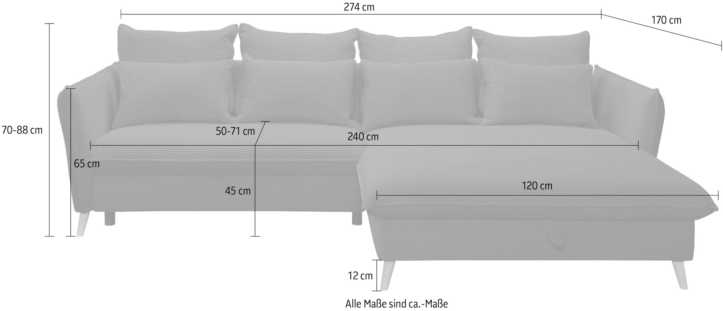 exxpo - sofa fashion Ecksofa »WALPY«, L-Form, wahlweise mit Bettfunktion und Bettkasten, in Cord