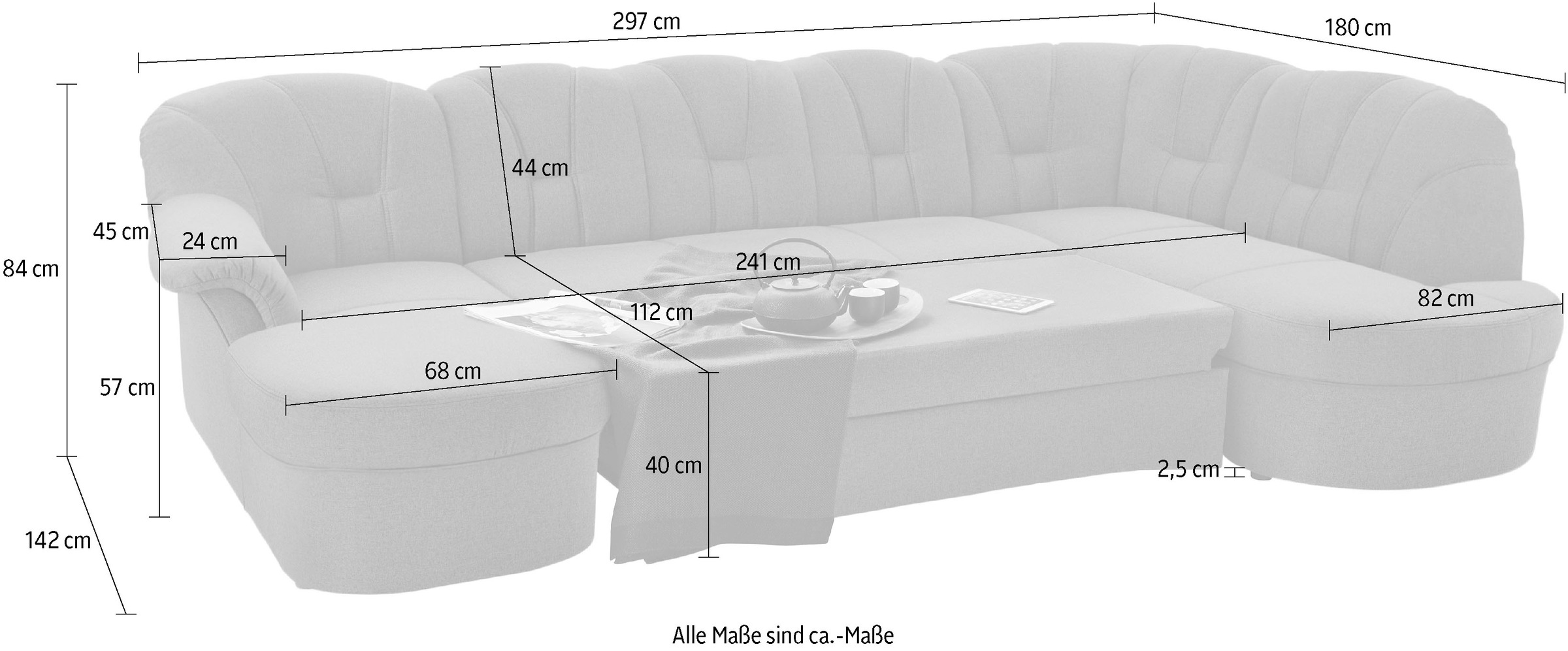 DOMO collection Wohnlandschaft »Papenburg, zeitlose Rückensteppung, elegante Formensprache, U-Form«, in großer Farbvielfalt, wahlweise mit Bettfunktion