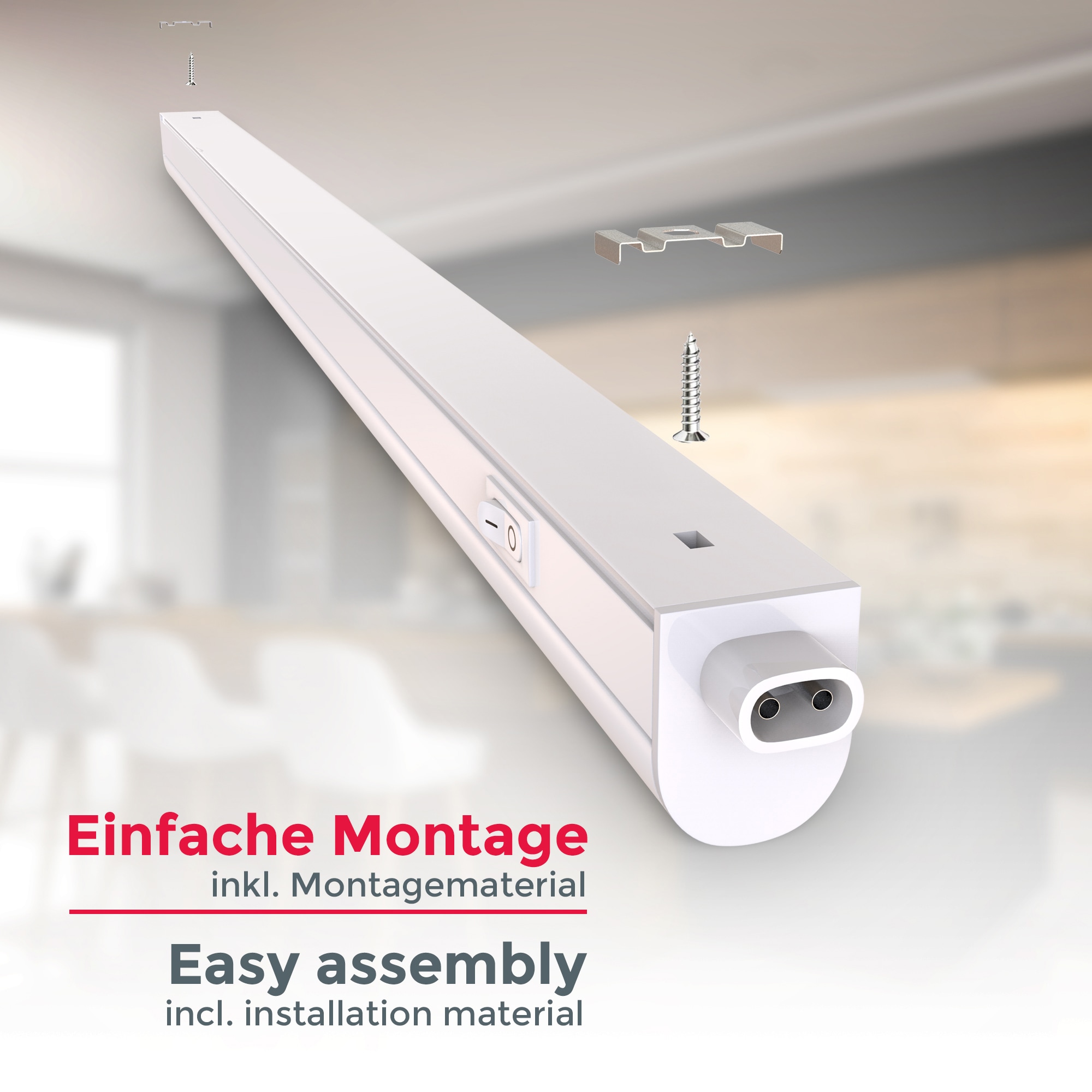 B.K.Licht Unterschrankleuchte, 2er Set, Kunststoff, weiß, inkl. je 1 x LED-Platine, 15 Watt, 1.500 Lumen, 4.000 Kelvin, nicht dimmbar, inkl. Ein-/Aus-Schalter, inkl. Zuleitung 1,8m