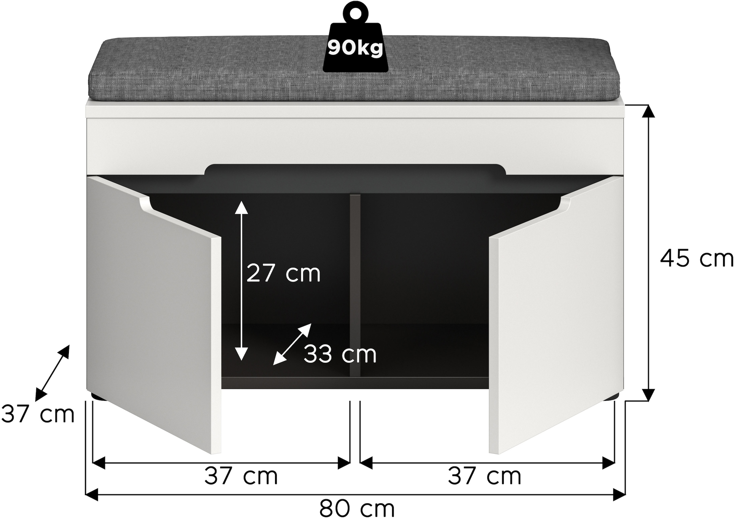 INOSIGN Sitzbank »REHAT, TOPSELLER!, Breite 80cm, 2 Türen, 2 Fächer inkl. Sitzkissen« in verschiedenen Farben erhältlich, 2 Stk. tlg. Garderobenbank, Flurbank, Dielenbank, Bank mit Stauraum, Bank