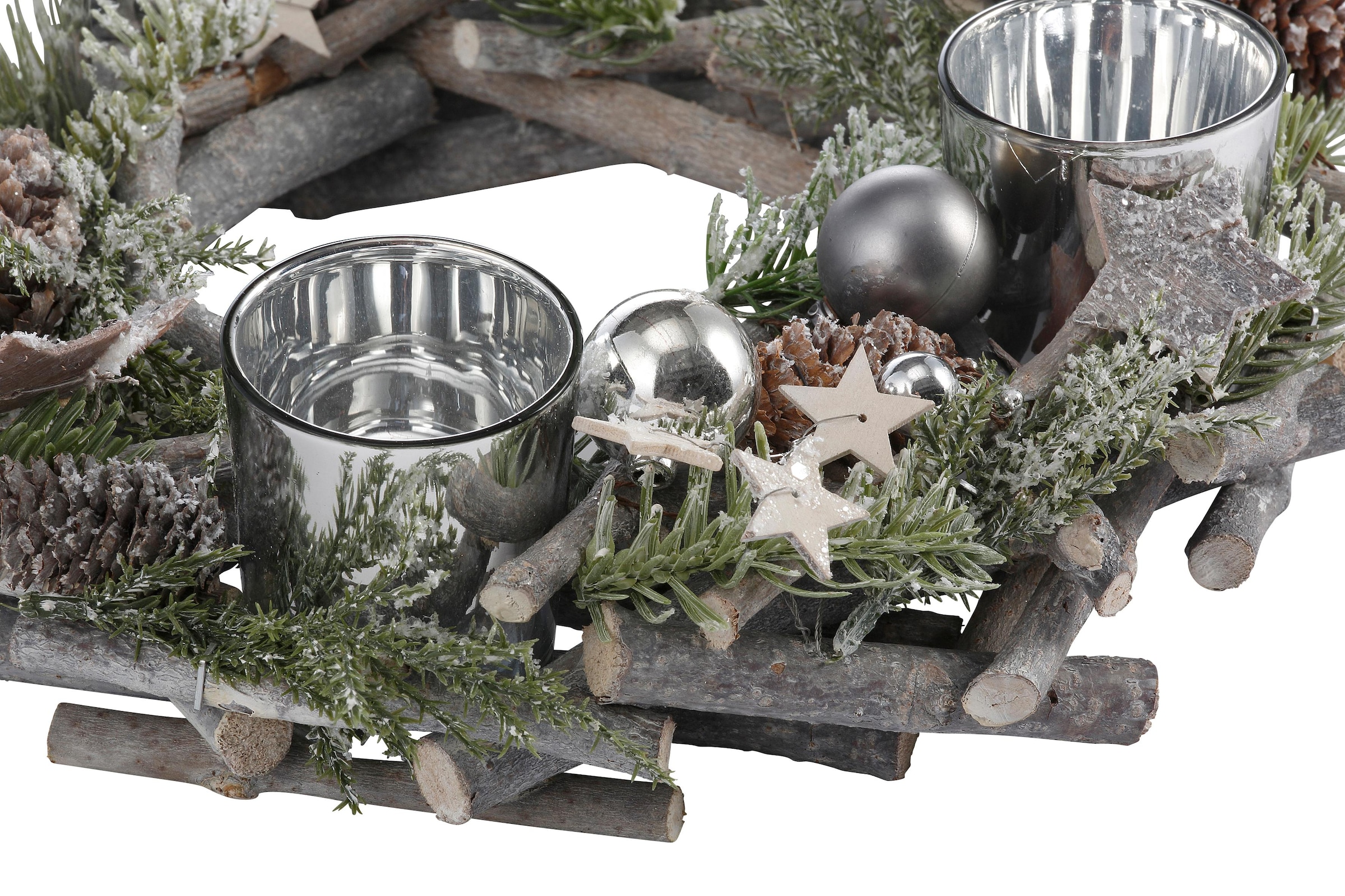 mit 30 für Home online Echtholz, cm »Weihnachtsdeko affaire 4 aus bequem Glitter«, Ø und Adventskranz Teelichter, kaufen Kerzenhalter Kunstschnee