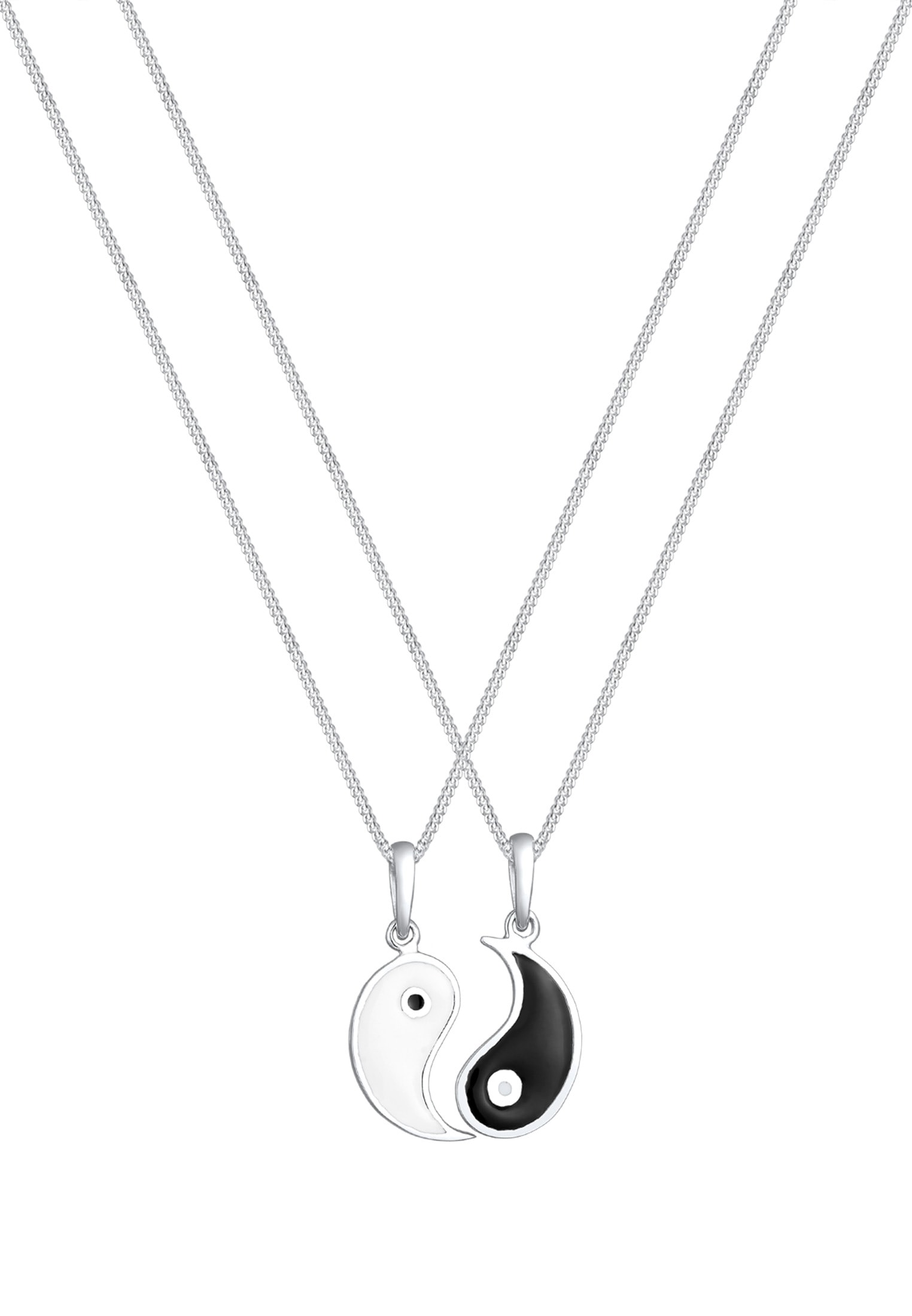 Elli Ketten-Set »Halskette Set Partnerketten Yin Yang Emaille 925 Silber«