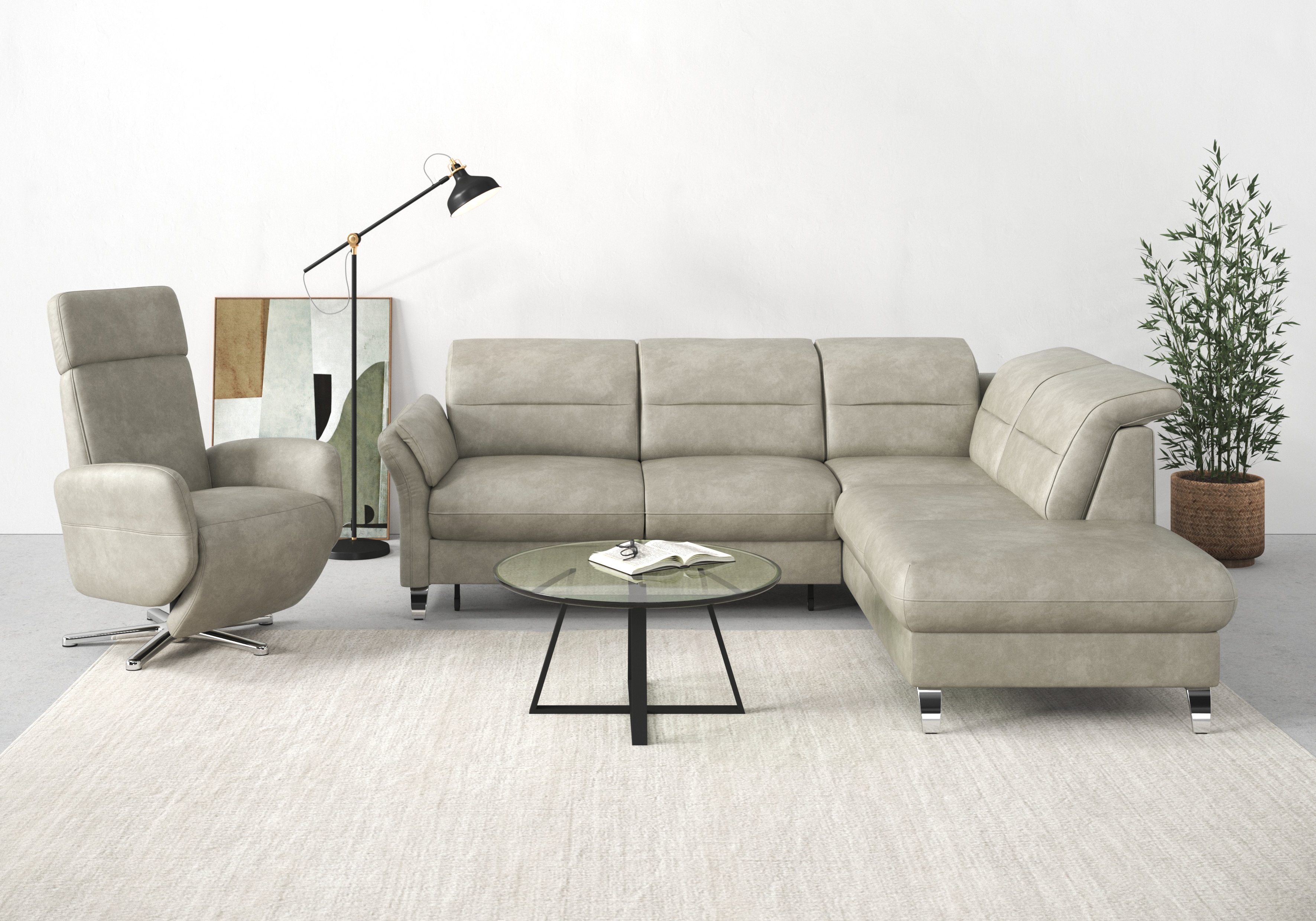 sit&more Ecksofa "Grenoble L-Form mit Federkern" wahlweise mit Schlaffunktion, Bettkasten, Arm- und Kopfteilverstellung