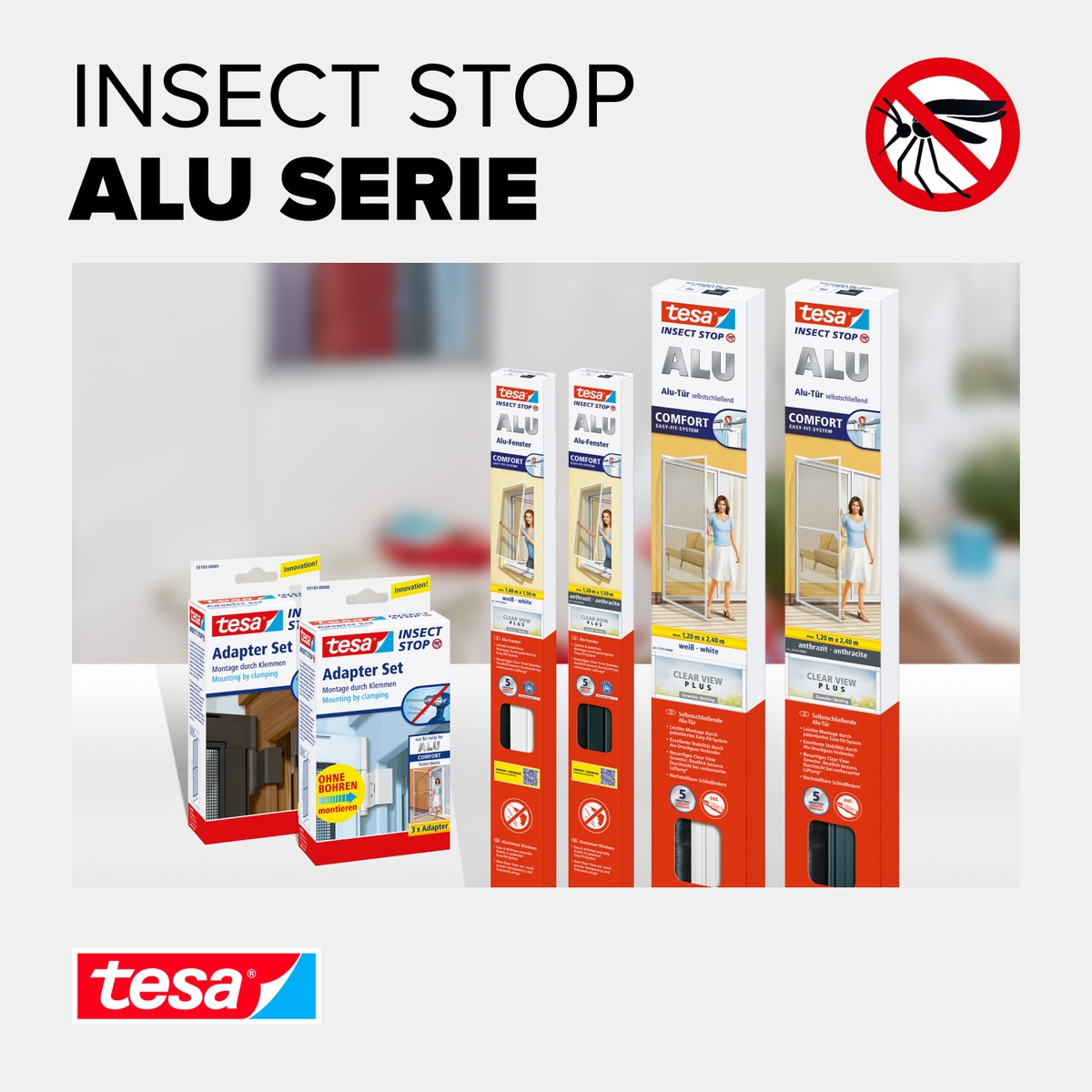 tesa Insektenschutz-Tür »Insect Stop ALU Comfort Fliegengitter für Türen - 1.2 m : 2.4 m«, Insektenschutz für Balkontür, Terrassentür, Aluminiumrahmen