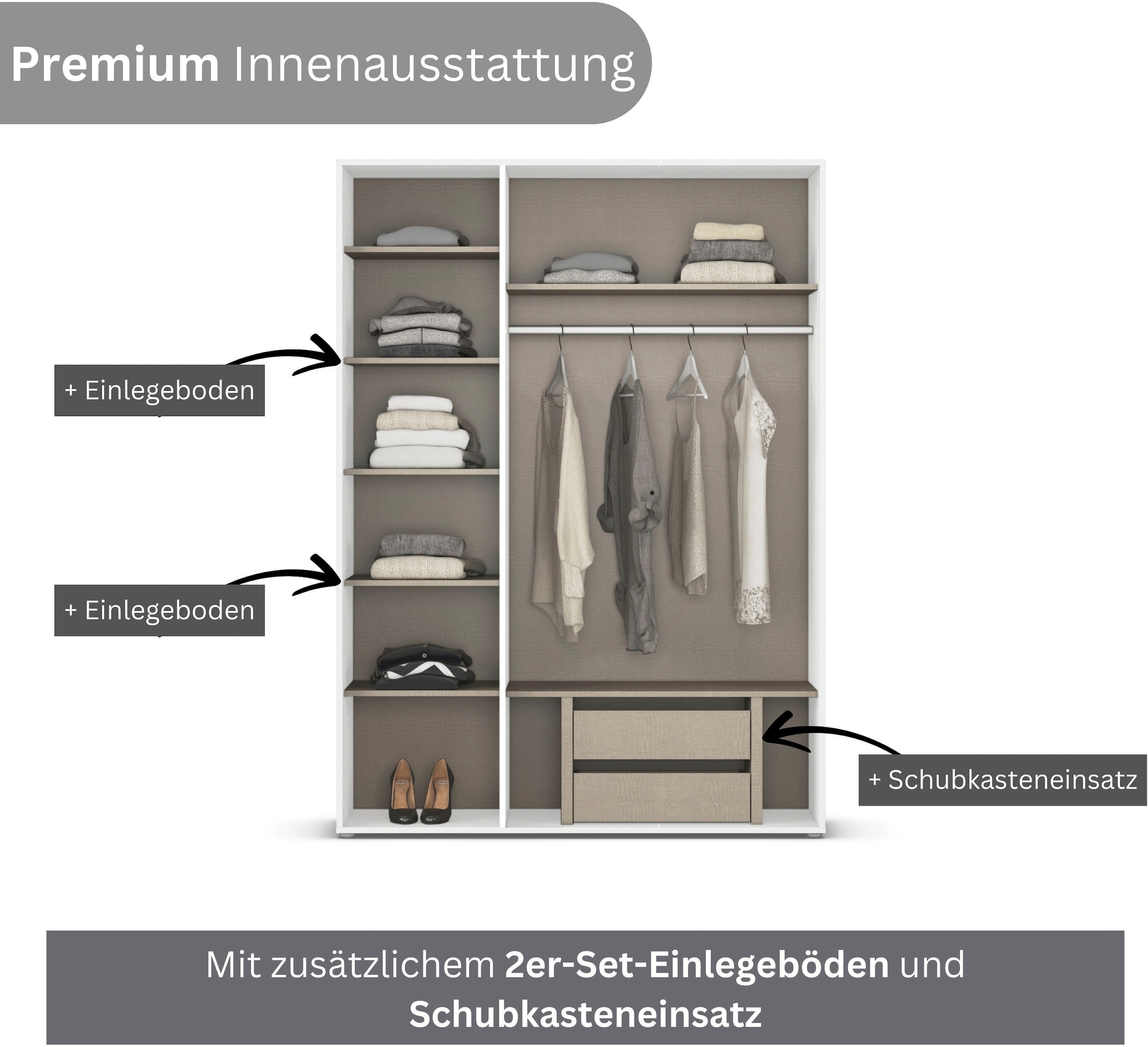 rauch Drehtürenschrank »Kleiderschrank Schrank Garderobe Wäscheschrank VOYAGER«, (in 3 verschiedenen Ausstattungen BASIC/CLASSIC/PREMIUM), mit modernen Griffen in Graumetallic und Spiegel