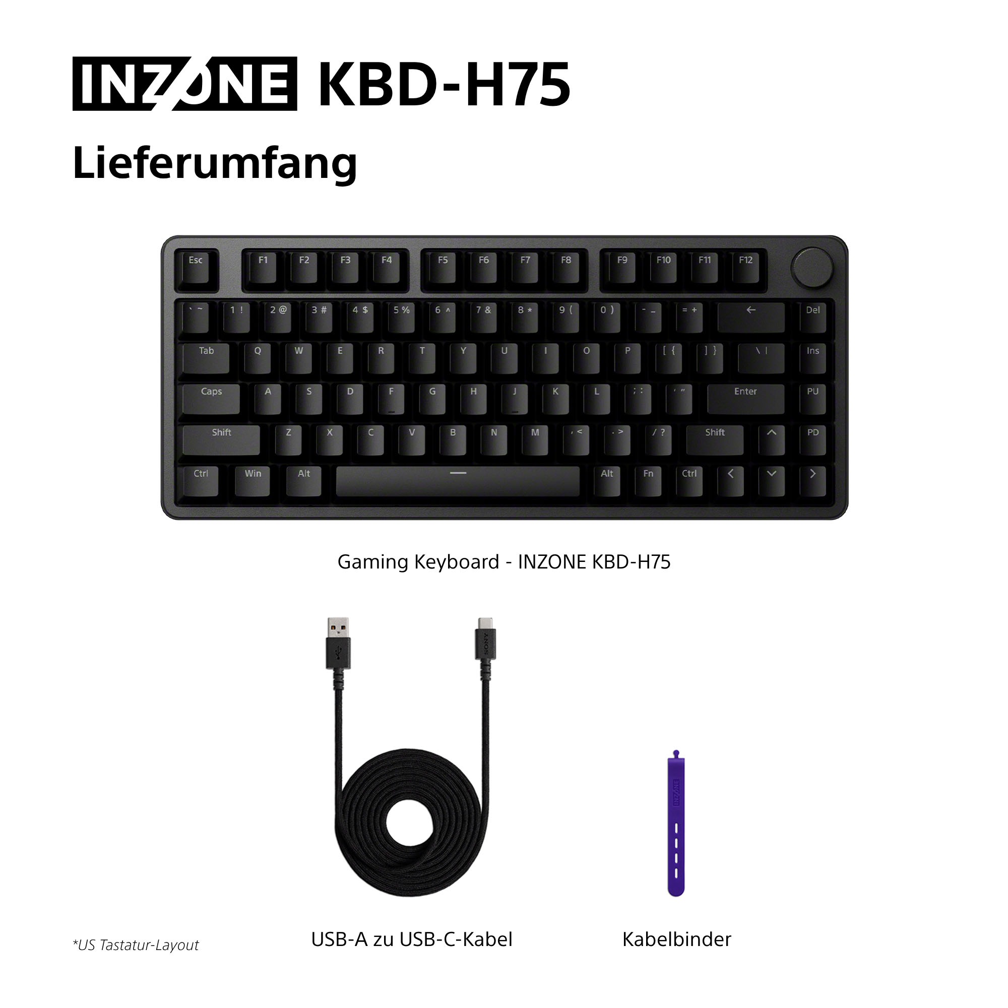 Sony Gaming-Tastatur »INZONE KBD-H75« (Fn-Tasten | USB-Anschluss | Windows-Sperrtaste)