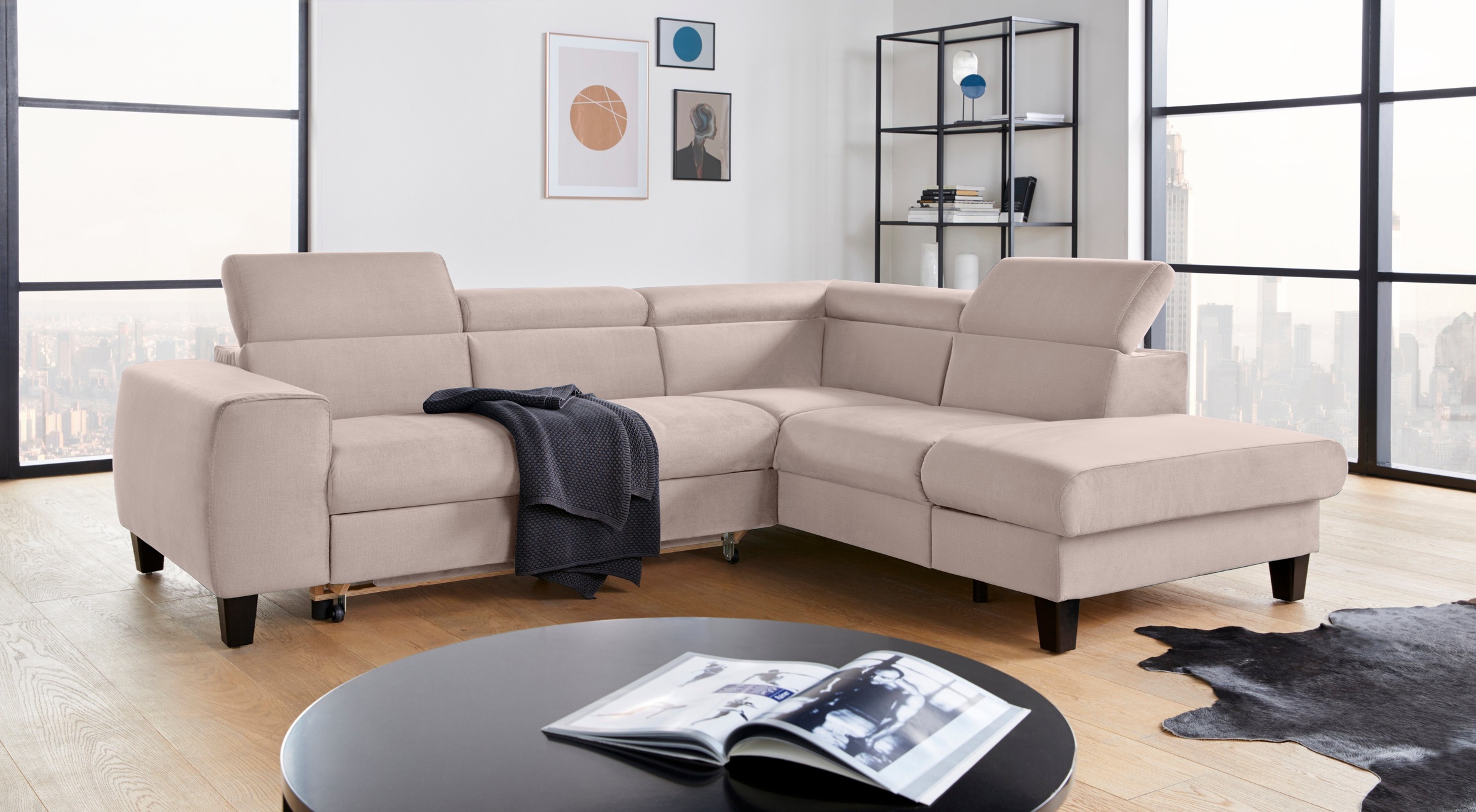 COTTA Polstergarnitur »Morven L-Form«, (Set), Set bestehend aus: Ecksofa mit Kopfteilverstellung & Hocker