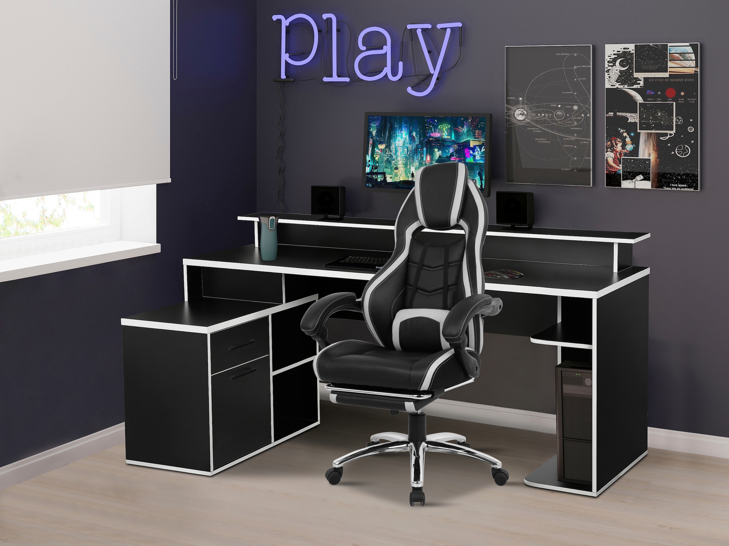 OTTO home Gaming-Stuhl »Sprinta 1, Chefsessel mit ausziehbarer Fußstütze« () komfortabel gepolstert mit vielen ergonomischen Funktionen