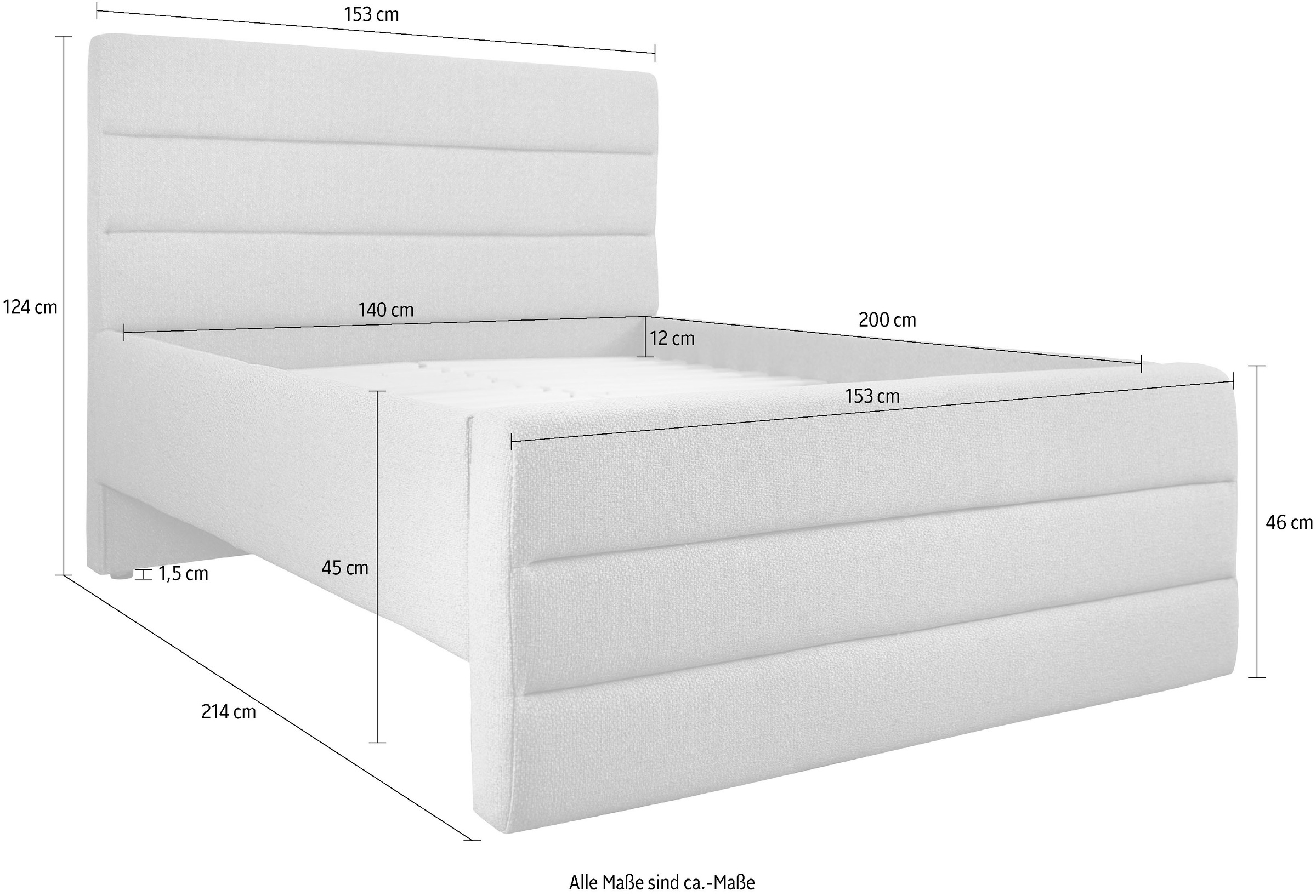 OTTO products Polsterbett »Merrit«, Quernaht im Kopf- und Fußteil, in 5 Breiten, auch in 220 cm Länge