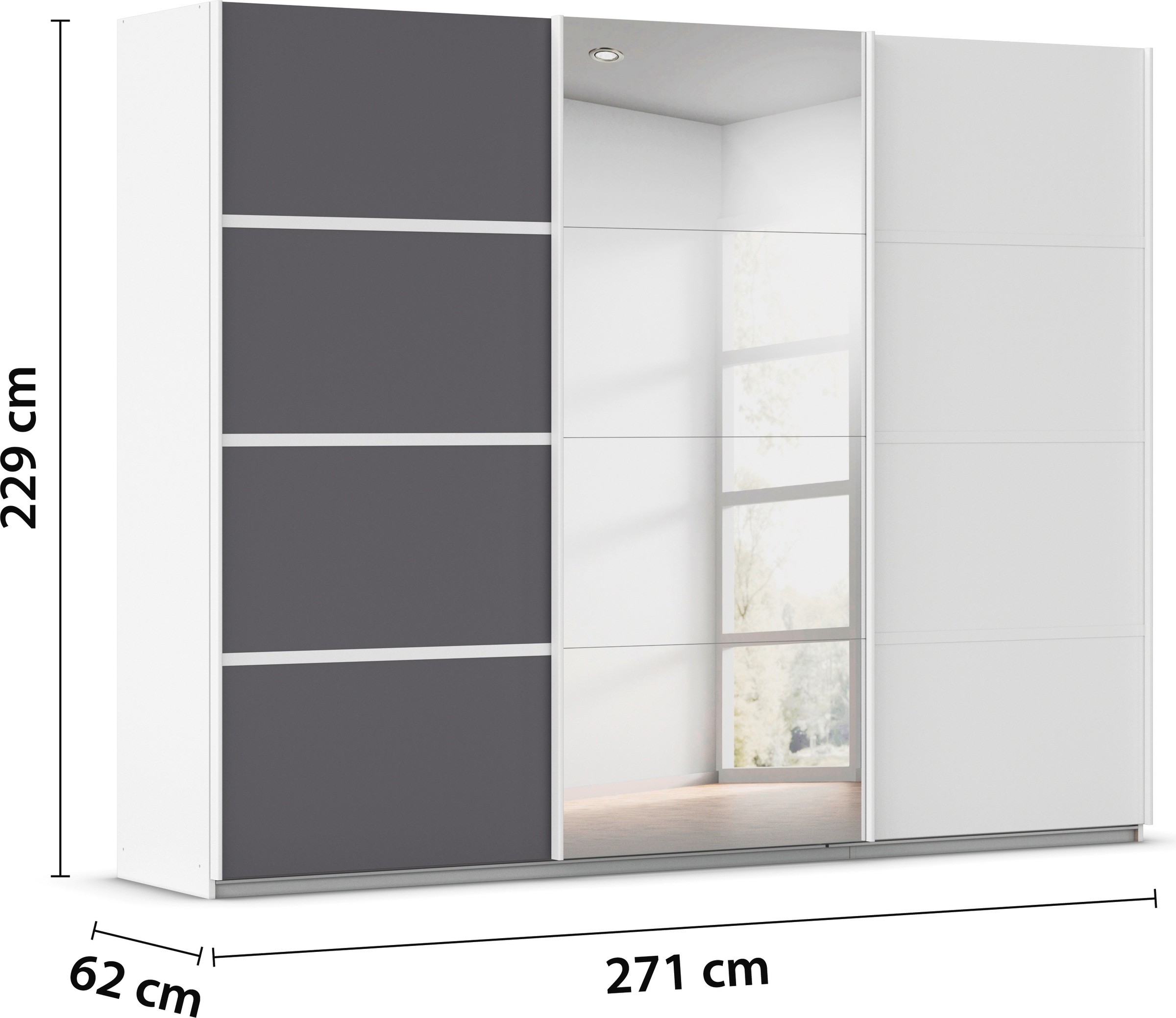rauch Kleiderschrank »Schwebetürenschrank OTTO´s Choice Garderobe Schrank TOP ANGEBOT Avola«, (in 3 verschiedenen Ausstattungen BASIC/CLASSIC/PREMIUM inkl. Spiegel), mit eleganten Zierleisten in Chrom, Schwarz oder Weiß MADE IN GERMANY