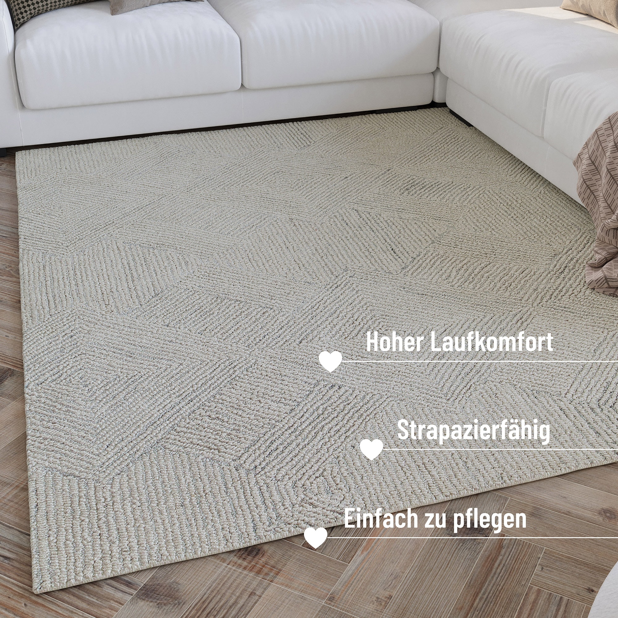 Wecon home Teppich »Hamptons THIRTYTHREE«, rund, 15 mm Höhe, Fasermix, Kurzflor, Wohnzimmer, elegant, robust, geometrisches Design