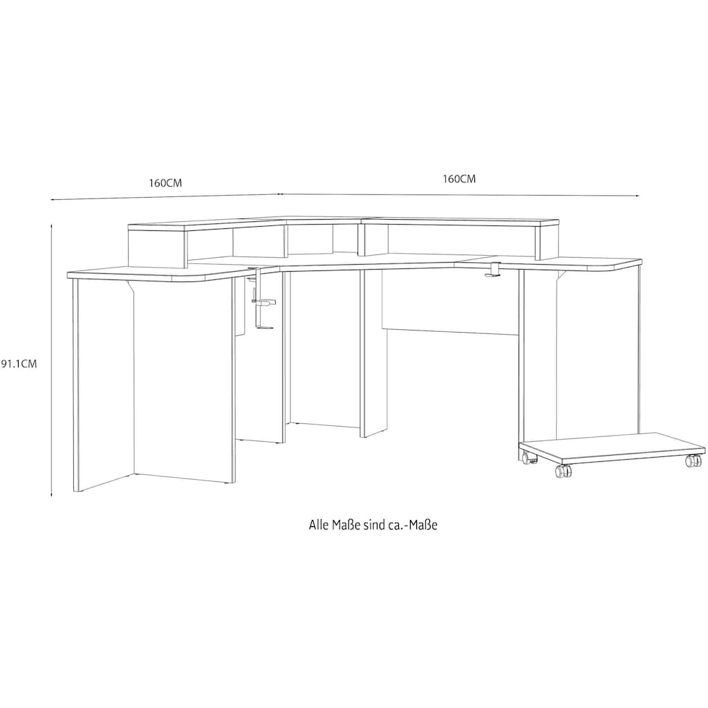 FORTE Gamingtisch »Tezaur«, mit RGB-Beleuchtung, Breite 160 cm