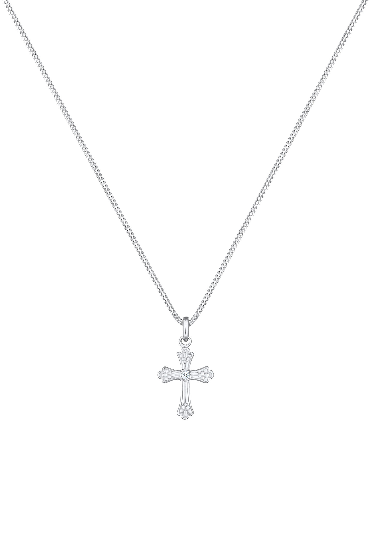 Elli DIAMONDS Silberkette »Halskette Kreuz Diamant Antik (0.036 ct) 925 Sterling Silber«
