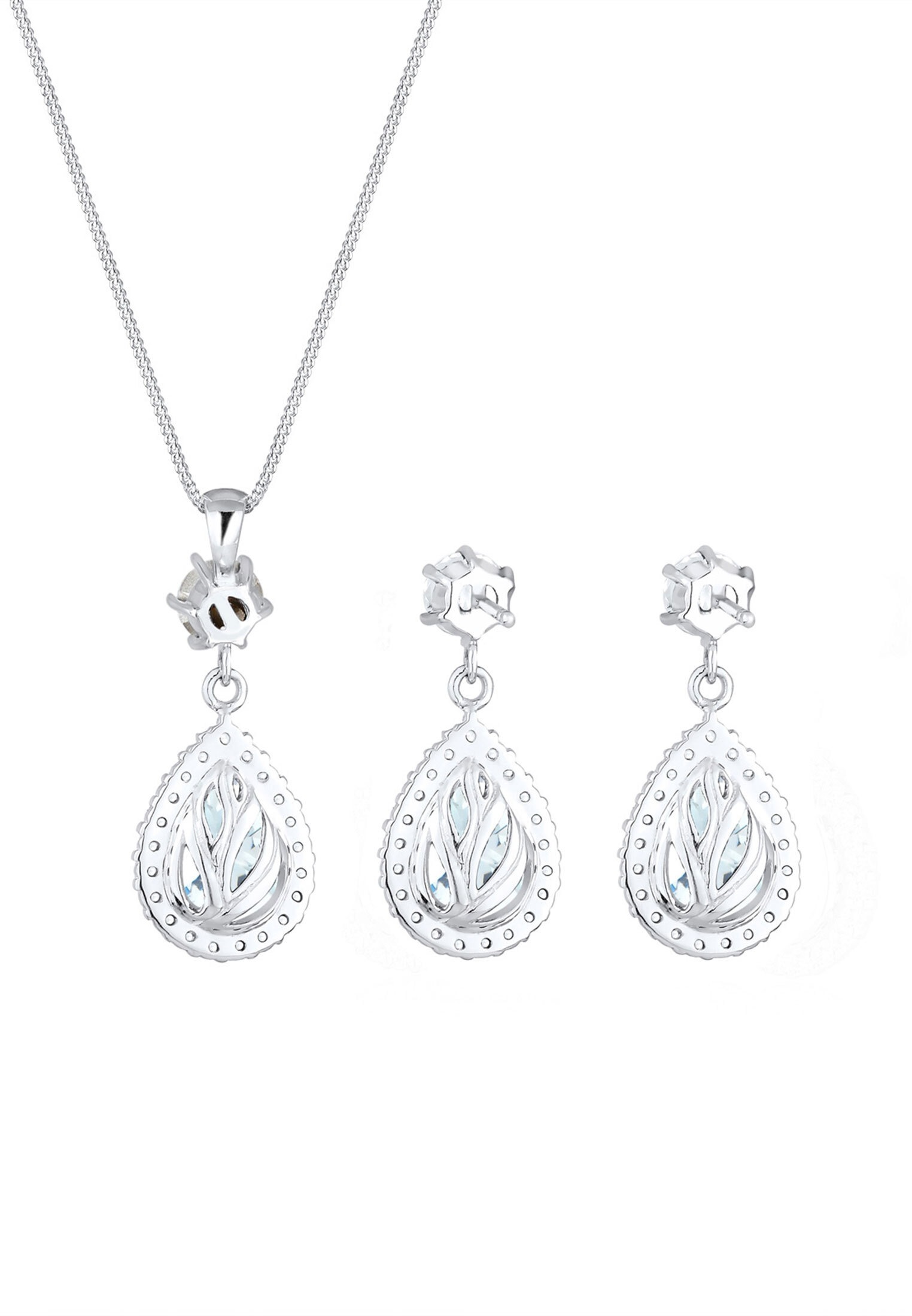 Elli Premium Ohrring und Ketten Set »Schmuckset Stilvolle Tropfenform verziert mit Zirkonia 925 Silber« ()
