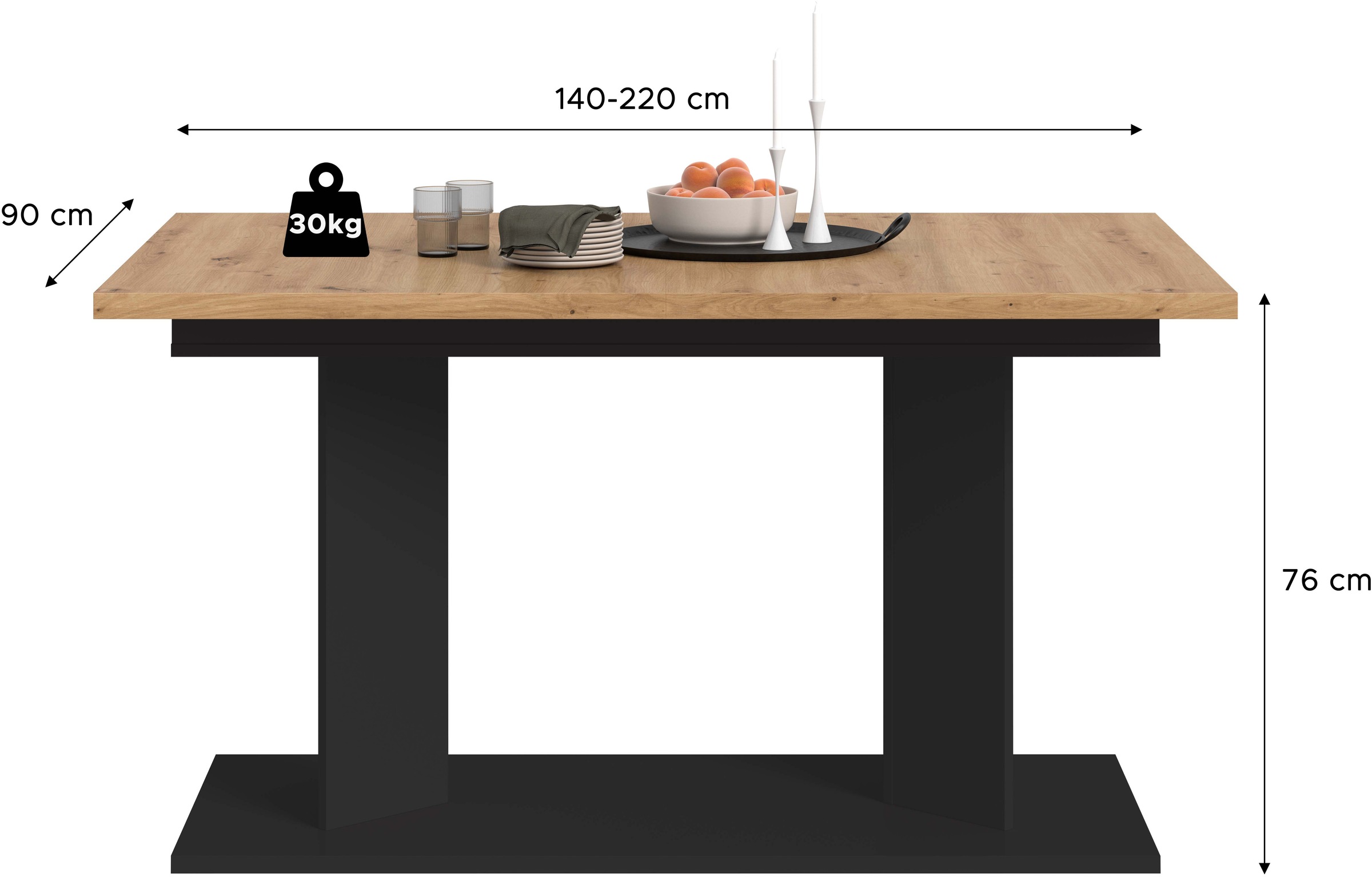 Home affaire Esstisch »GERO, 140-190 cm, 2-fach ausziehbar, Säulengestell« in verschiedenen Ausführungen erhältlich, 1 Stk. tlg. Tisch, Esstisch, Esszimmer, Esszimmertisch, Küchetisch, Bartisch