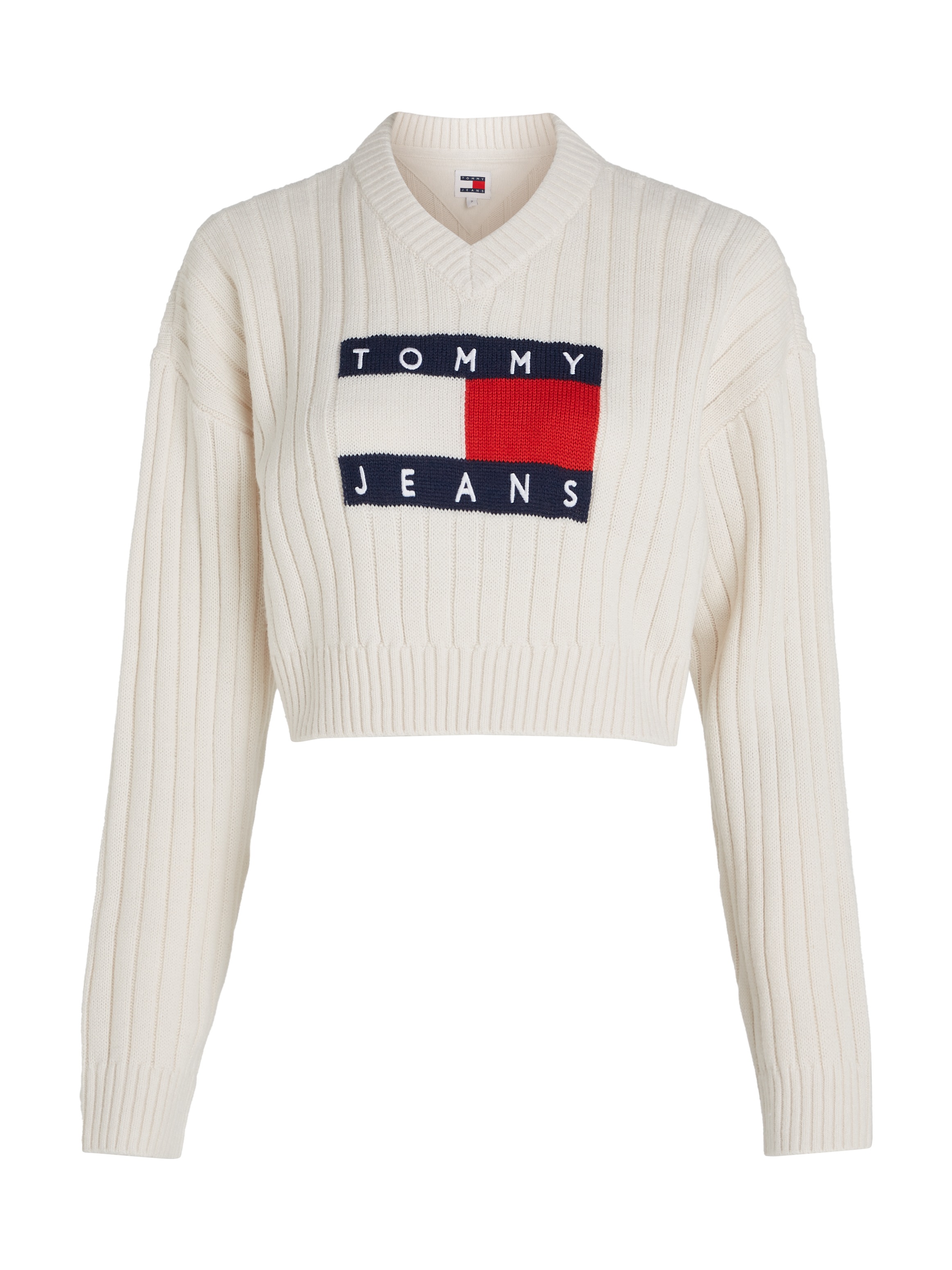 Tommy Jeans Strickpullover »TJW VNCK CENTER FLAG SWEATER EXT«, mit Tommy Jeans Center Logo-Flag