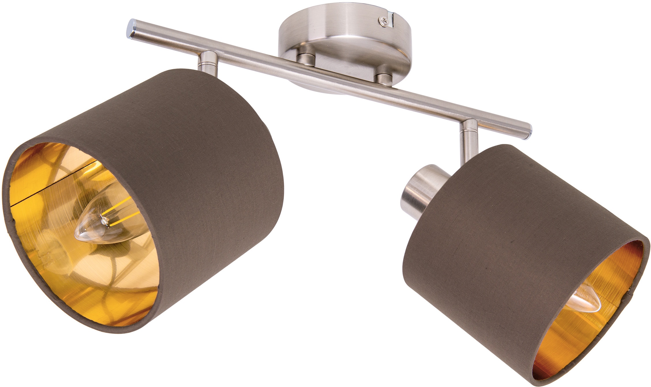 Jahren E14 kaufen online Garantie 2 3 Innenfarbe Deckenleuchte braun flammig-flammig, mit näve »Maron«, satin-nickel XXL flg. 2 | gold Textilschirm