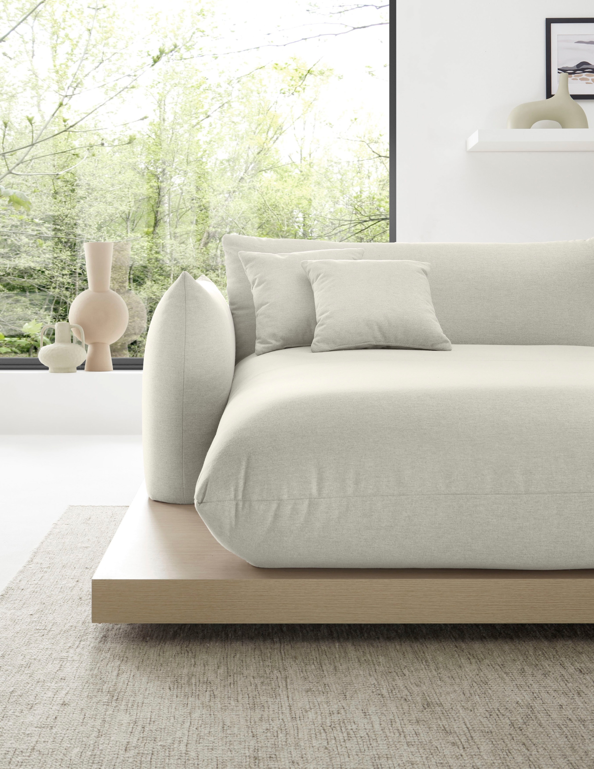 OTTO home Ecksofa »Kalix, Polsterecke mit kräftigem Holz-Plateau, moderne Couch in L-Form«, wahlweise Recamiere links o. rechts, Strukturstoff, hoher Sitzkomfort