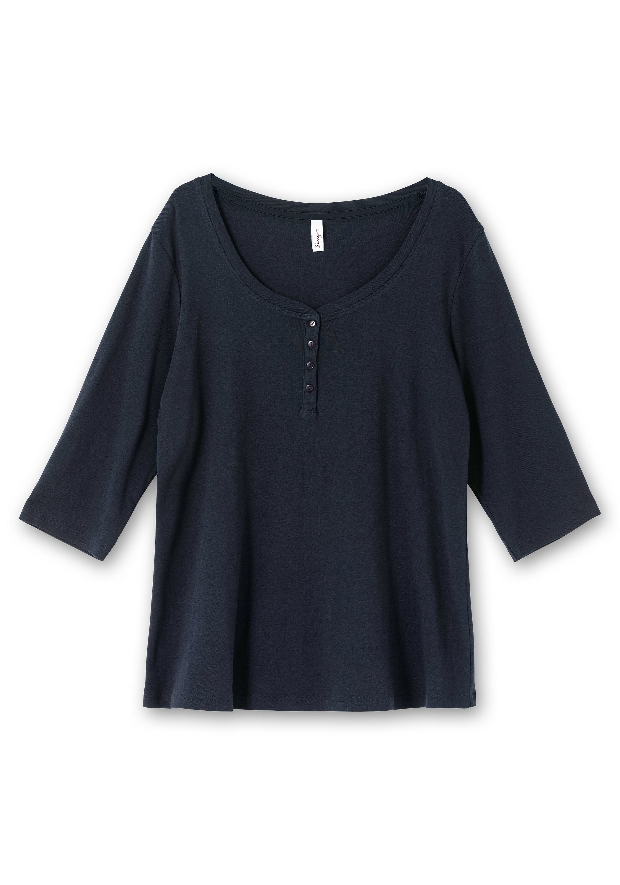 Sheego 3/4-Arm-Shirt »Henleyshirt aus reiner Baumwolle«